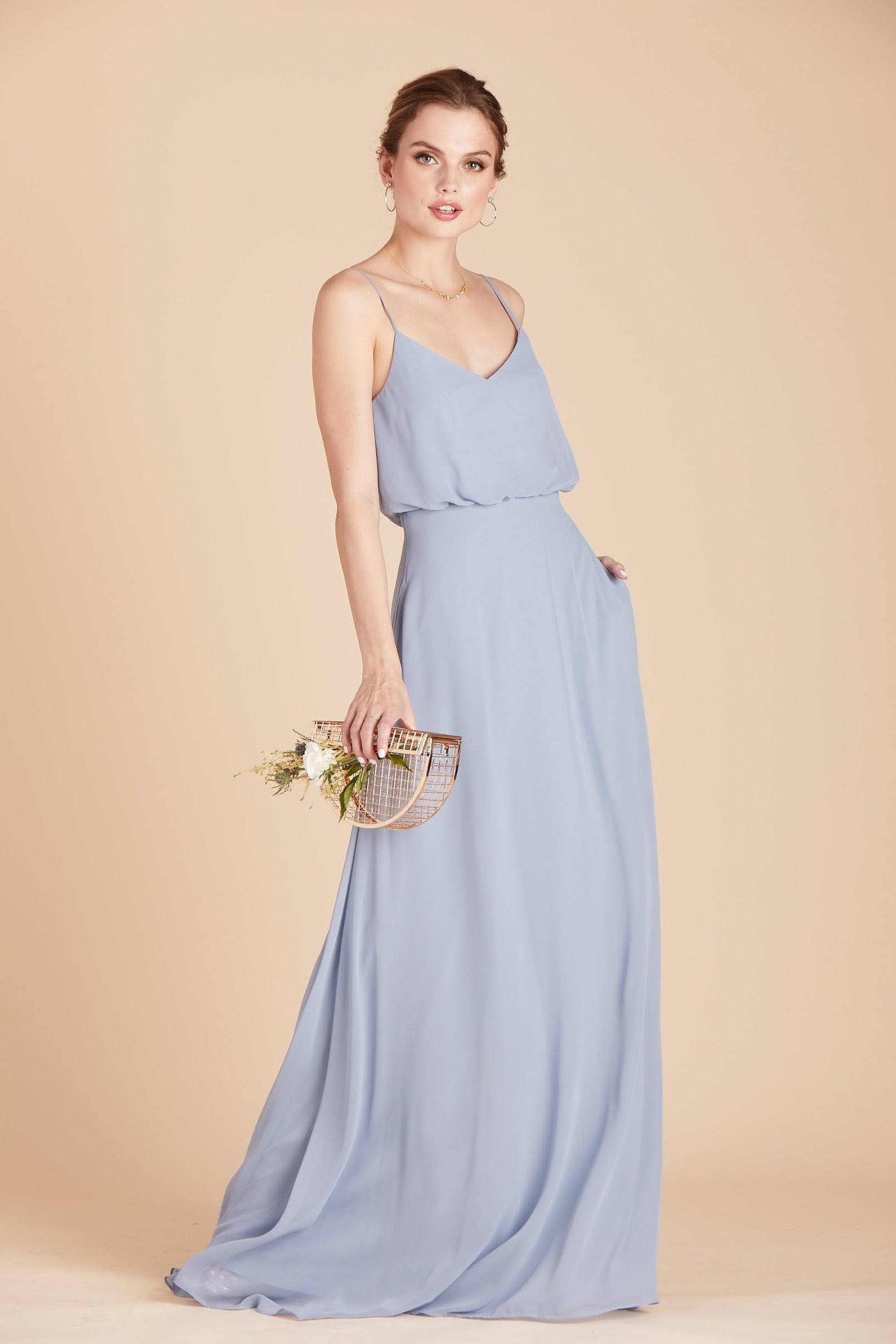 Birdy Grey Gwennie Chiffon Bridesmaid Dress in Dusty Blue M / Dusty Blue / No Slit