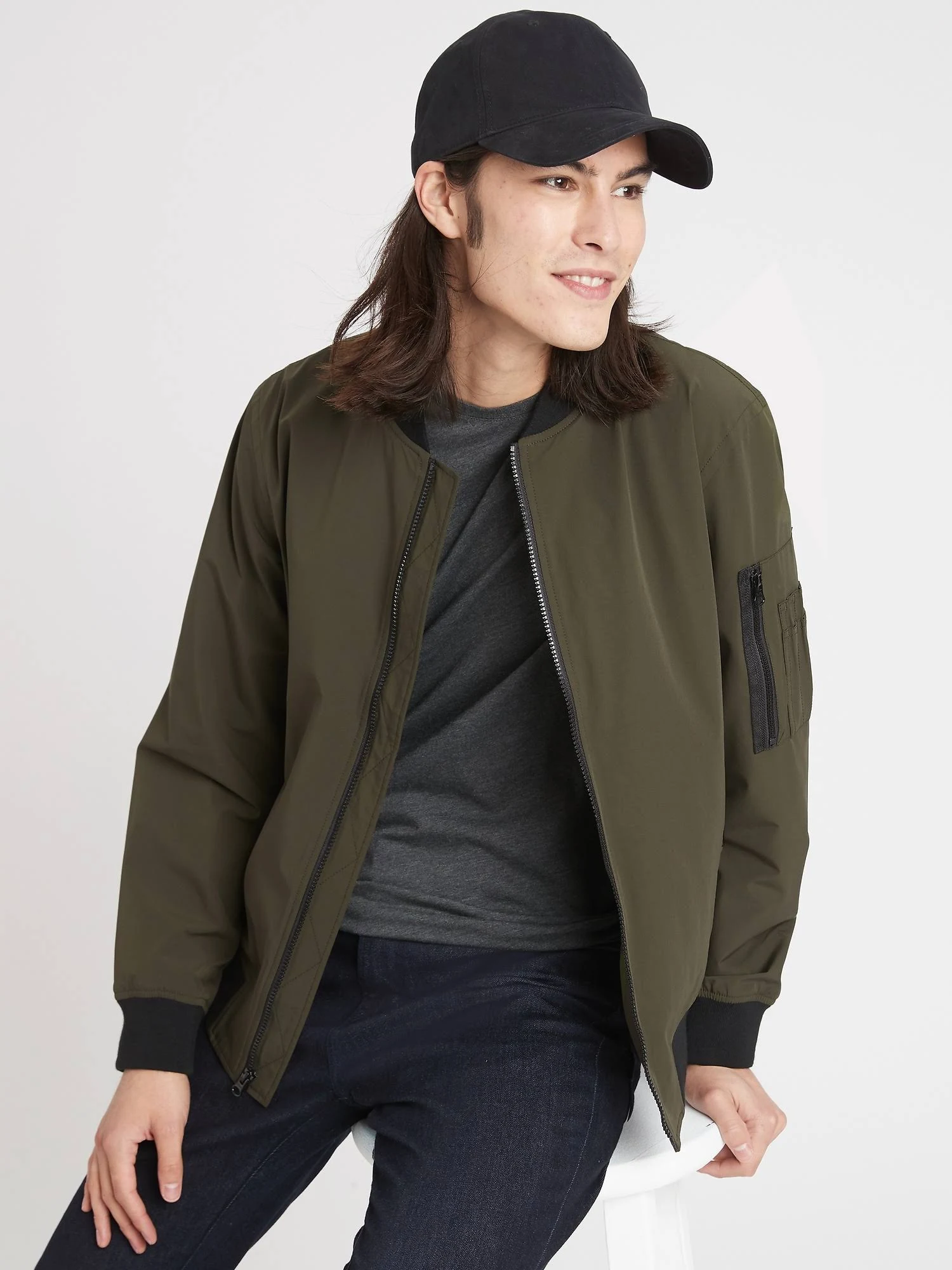 Men's Water-Resistant Tech Motion Bomber Jacket Kelp
