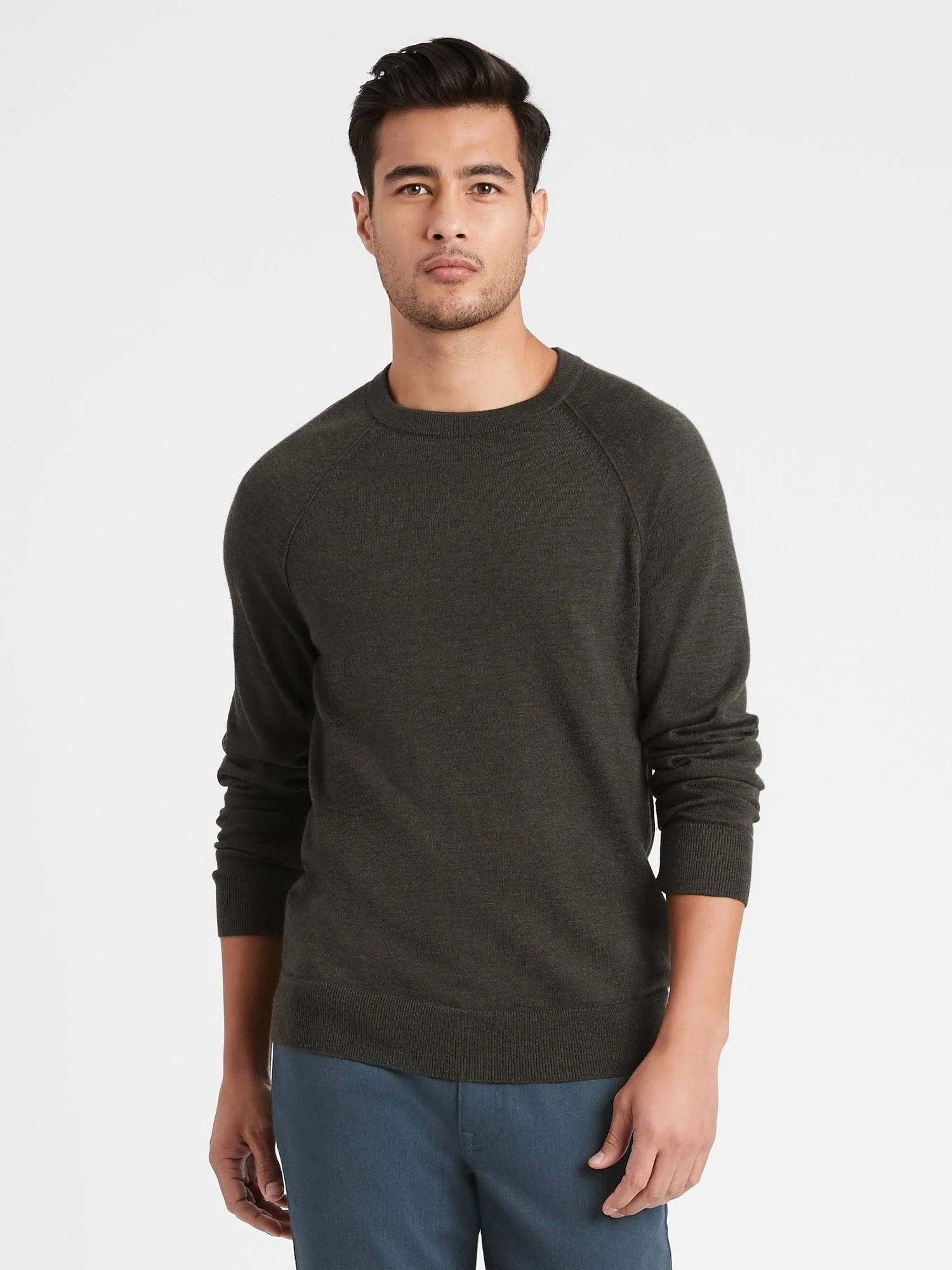 Banana Republic Men's Italian Merino Crew Sweater-Neck Sweater Forest Green Size XL