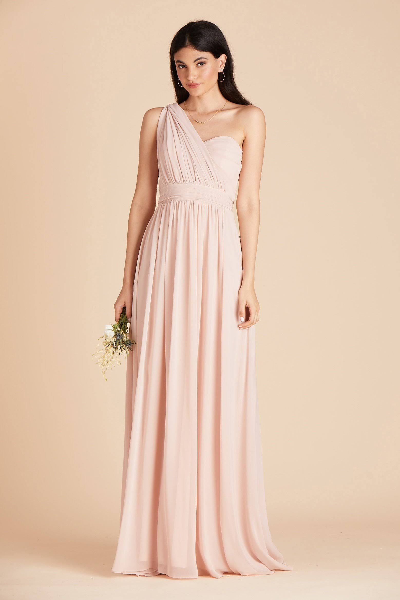 Birdy Grey Grace Convertible Chiffon Bridesmaid Dress in Pale Blush L / Pale Blush / No Slit