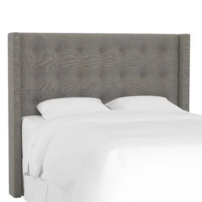 Lollis Wood Frame Upholstered Wingback Headboard Size: Full, Upholstery: Gray