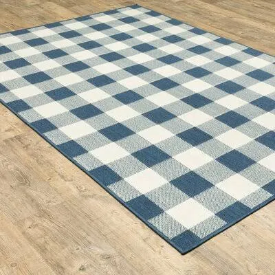Mccammon Plaid Blue/Ivory Indoor / Outdoor Area Rug Birch Lane Rug Size: Rectangle 6&7x22 x 9&6x22