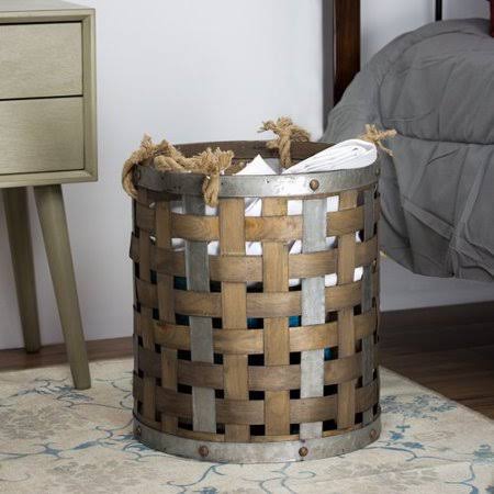 Gracie Oaks Rustic Bamboo and Metal Storage Basket
