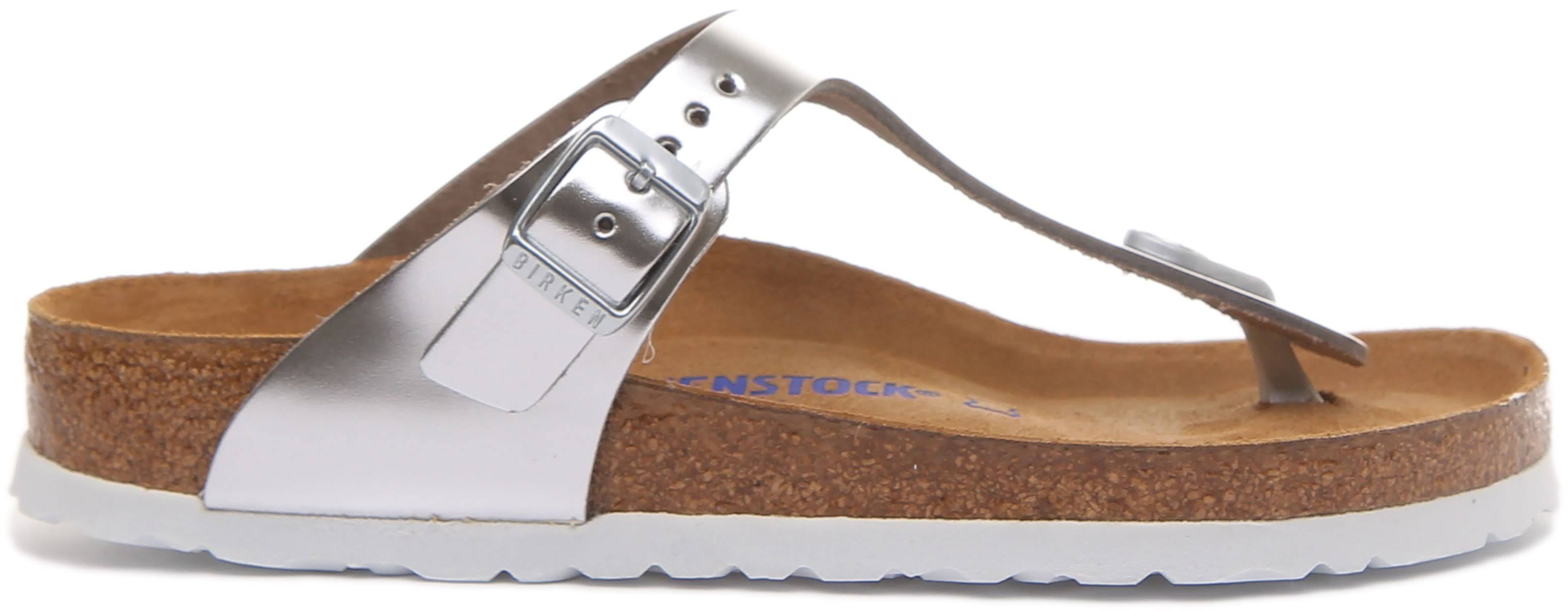 Birkenstock Gizeh Natural Leather Metallic Silver Thong Sandals