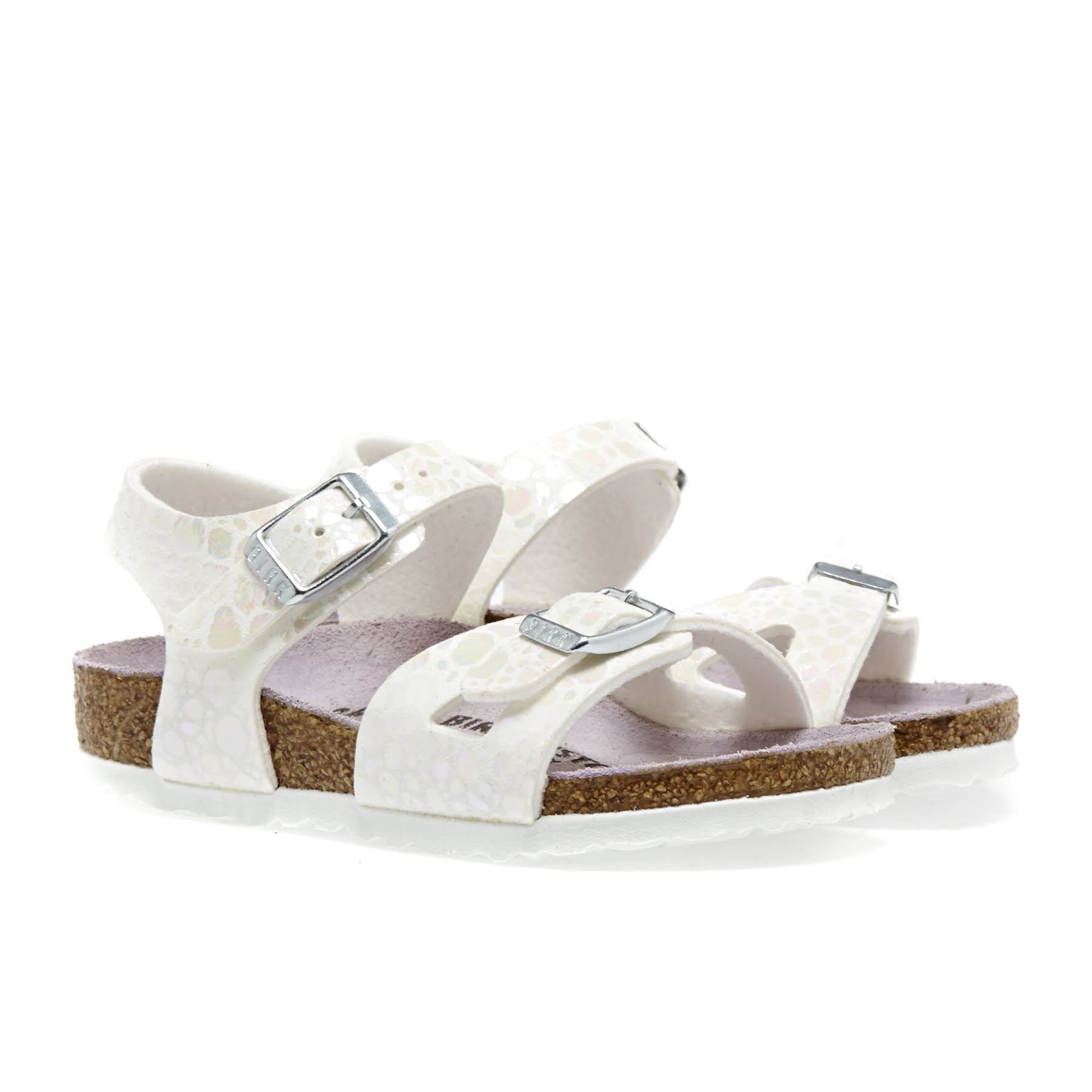Birkenstock Rio Birko Flor Kids Sandals - Metallic Stones White
