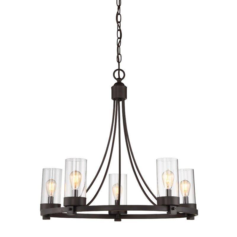 Laurel Foundry Modern Farmhouse Agave 5-Light Wagon Wheel Chandelier, Brushed Nickel