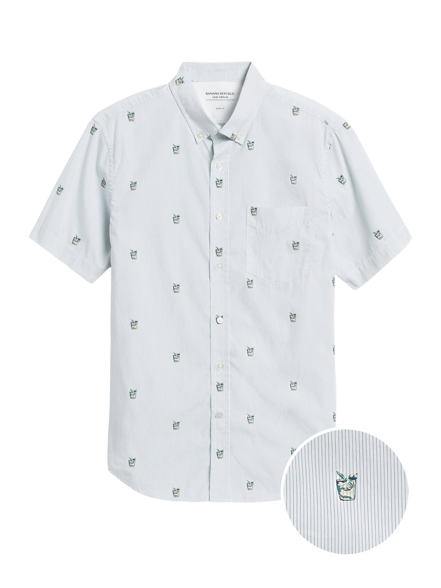 Banana Republic Men's Slim-Fit Luxe Poplin Shirt White & Navy Stripe Size L