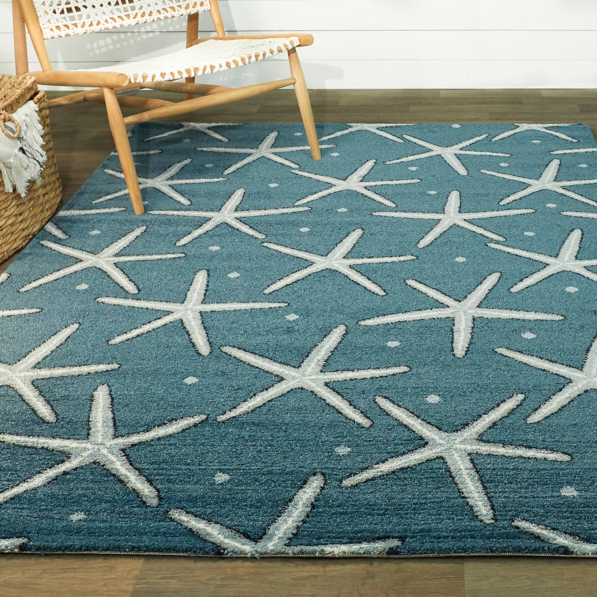 BALTA Indoor Blue Massau Coastal Starfish Area Rug, 5&3x22 x 7&