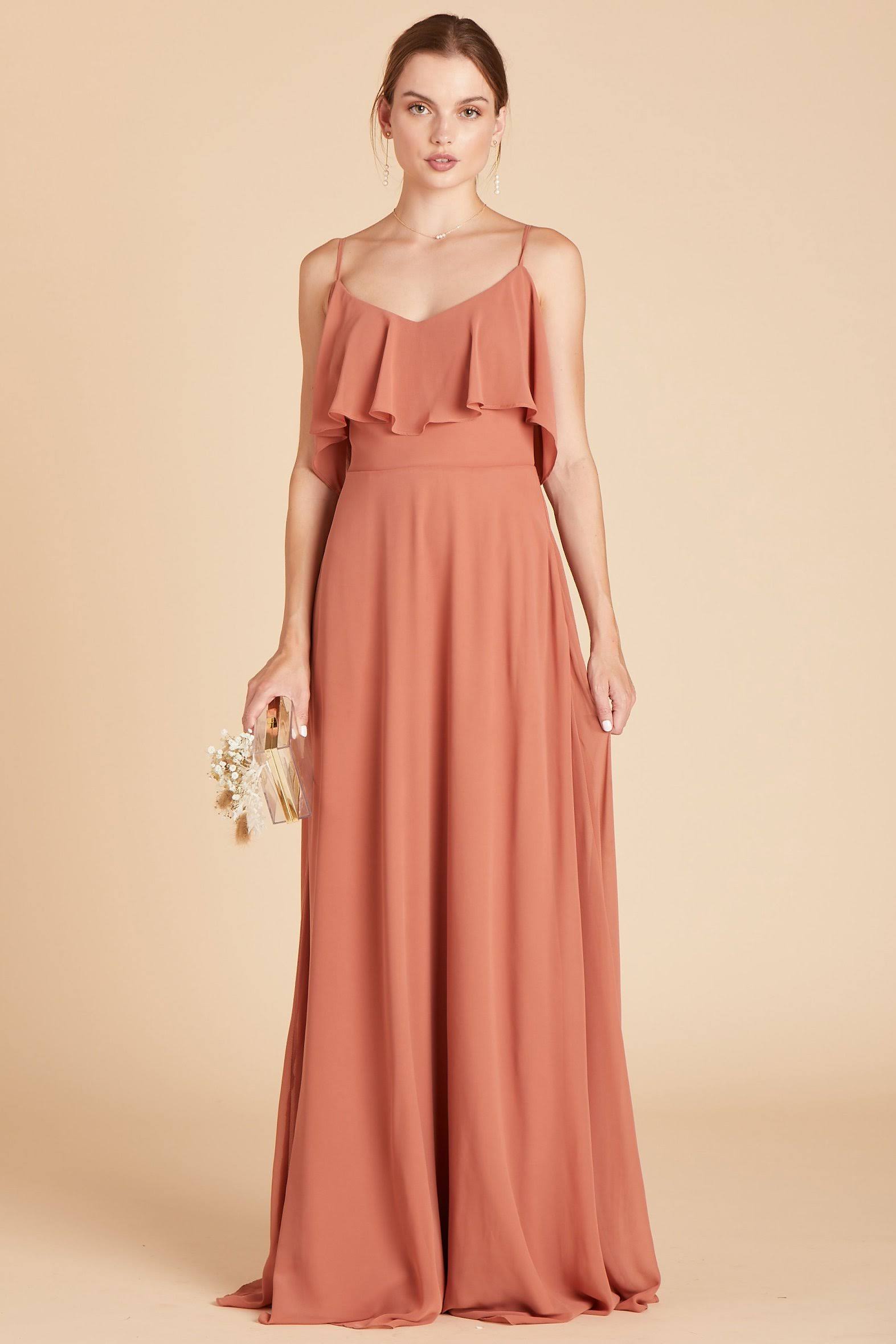 Birdy Grey Jane Convertible Chiffon Bridesmaid Dress in Terracotta M / Terracotta / No Slit