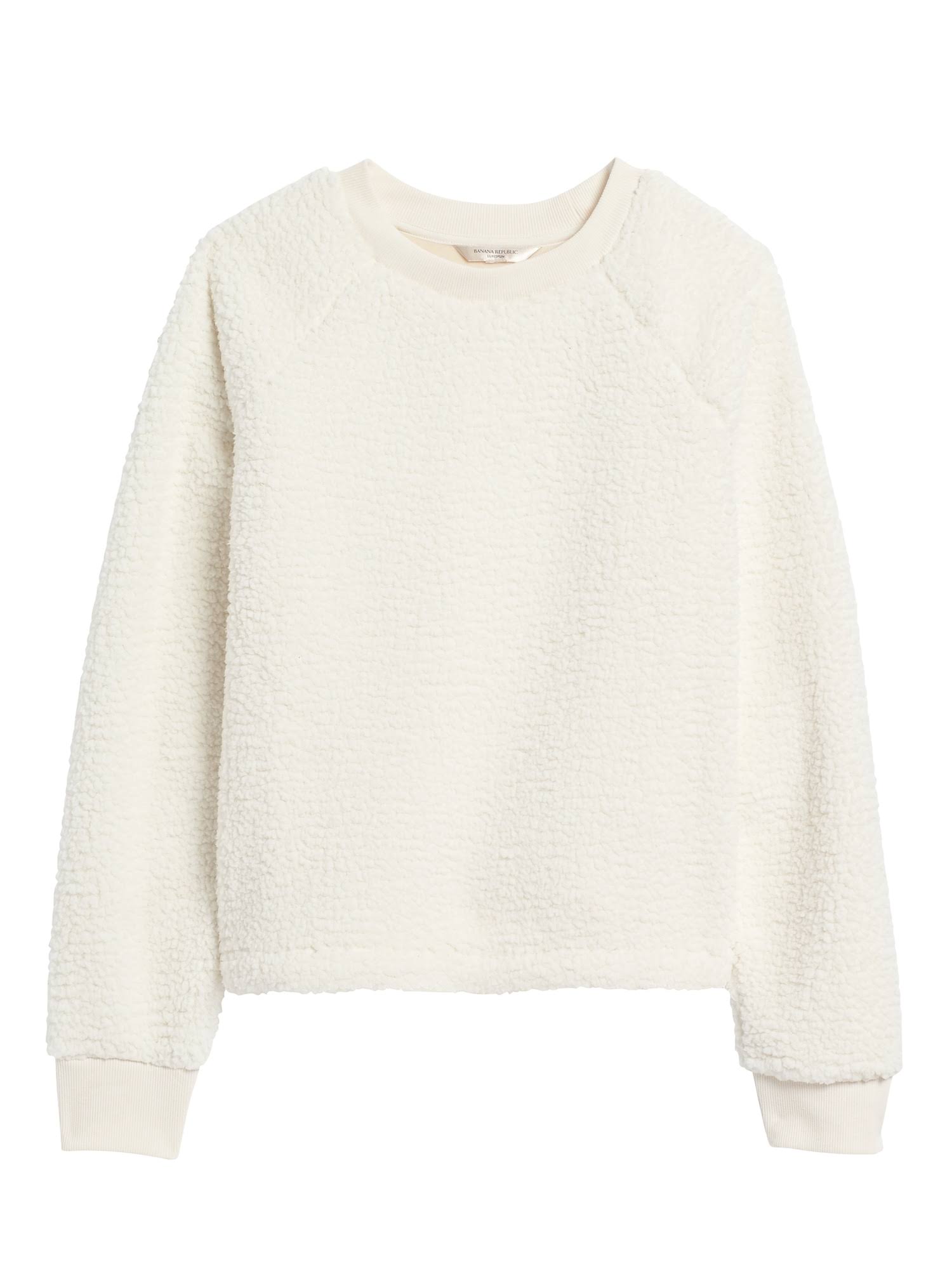 Banana Republic Women's Sherpa Fleece Crew-Neck Sweatshirt White Size XL