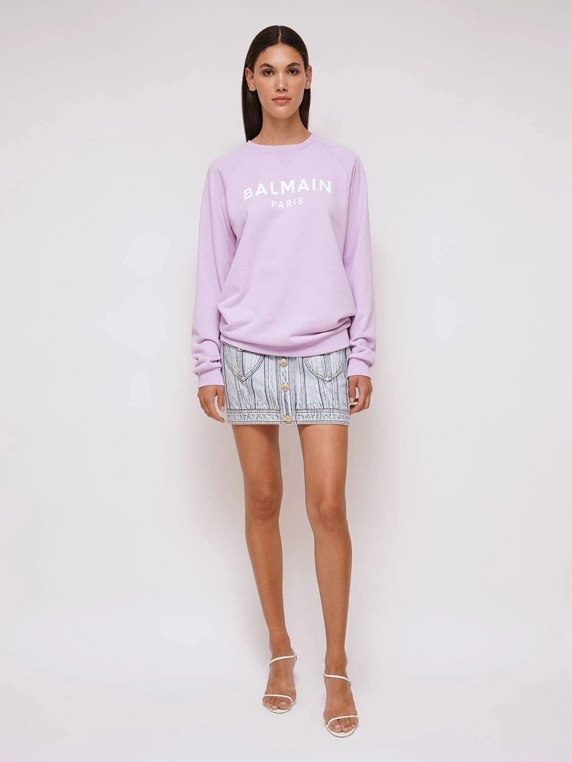Balmain Flocked Logo Cotton Sweatshirt - Purple - Sweatshirts