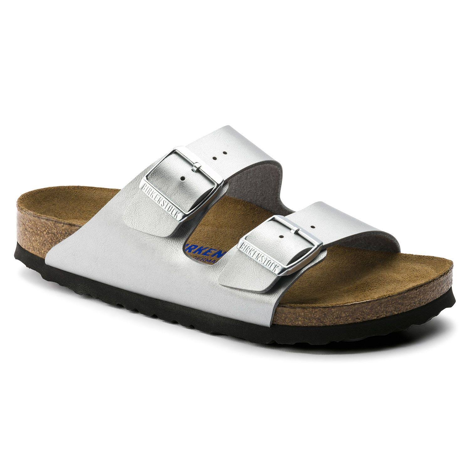 Birkenstock Women's Arizona Soft Footbed Birko-Flor Silver