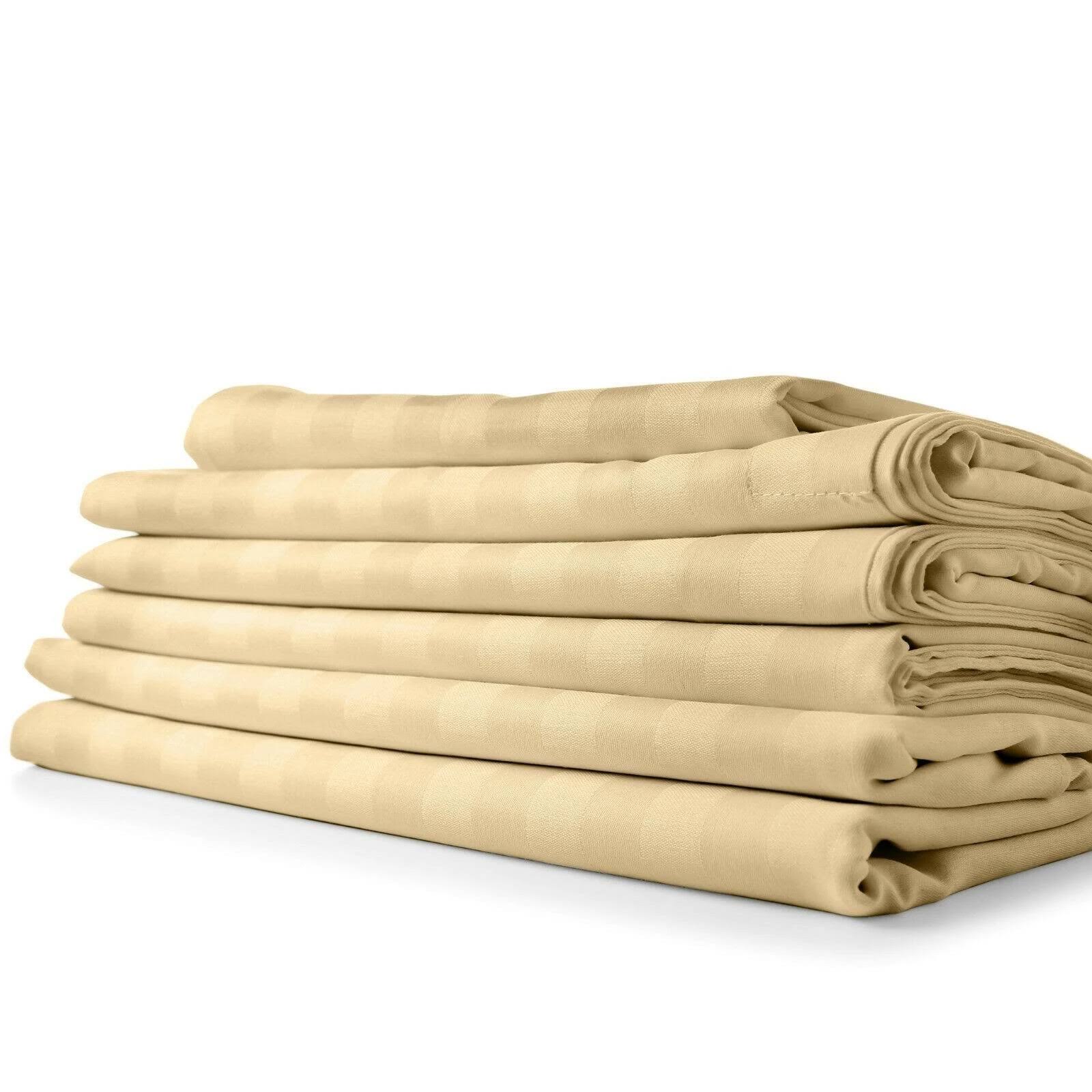 Luxury Stay Cool 1800 Count Bed Sheet Set Bamboo Feel Deep Pocket - Striped Cream - Queen
