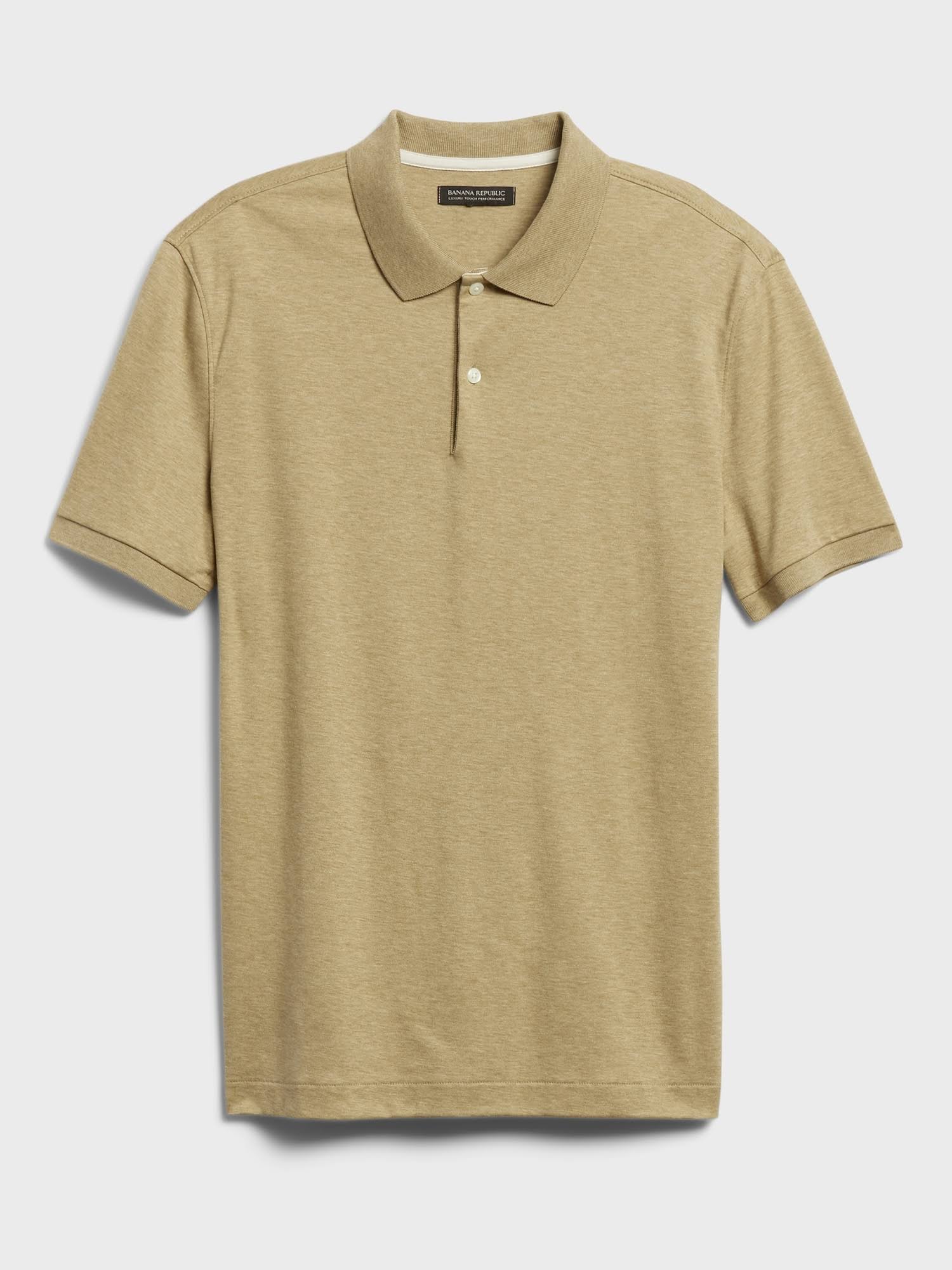 Banana Republic Men's Luxury-Touch Performance Polo Shirt Sand Khaki Beige Size S