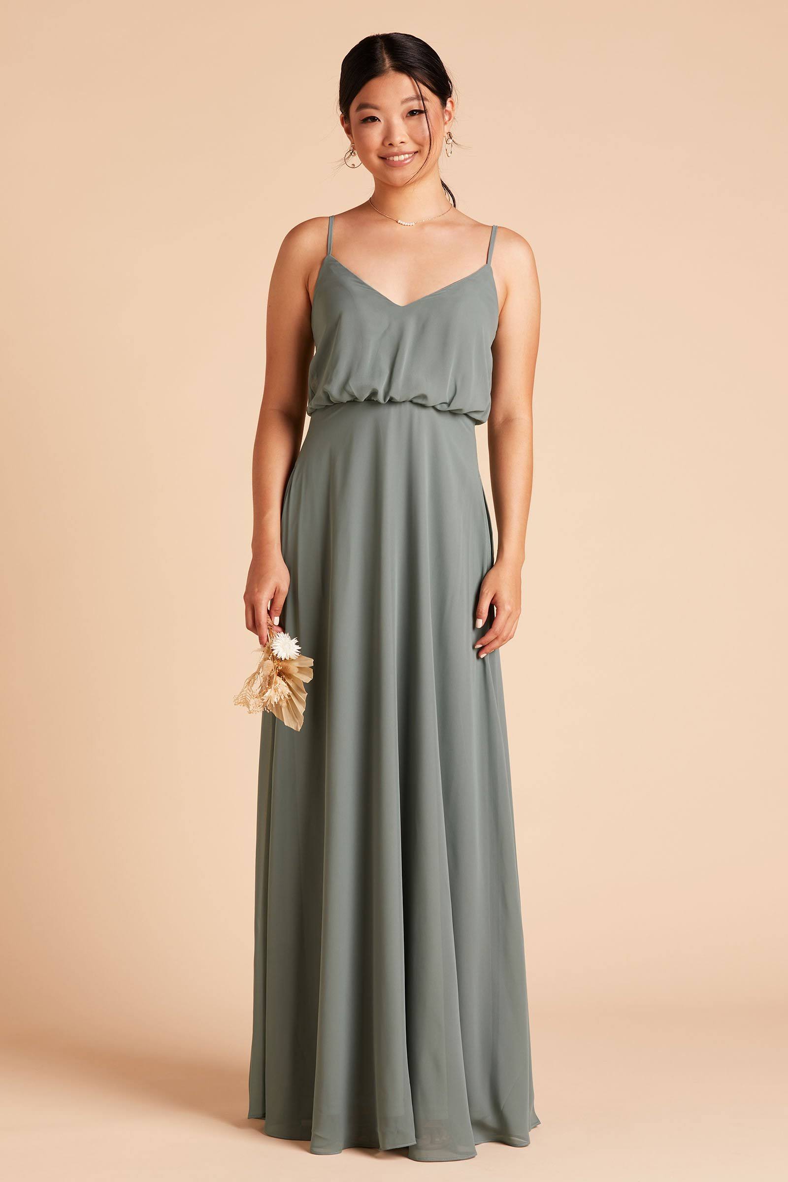 Gwennie Chiffon Bridesmaid Dress in Sea Glass L / Sea Glass / No Slit