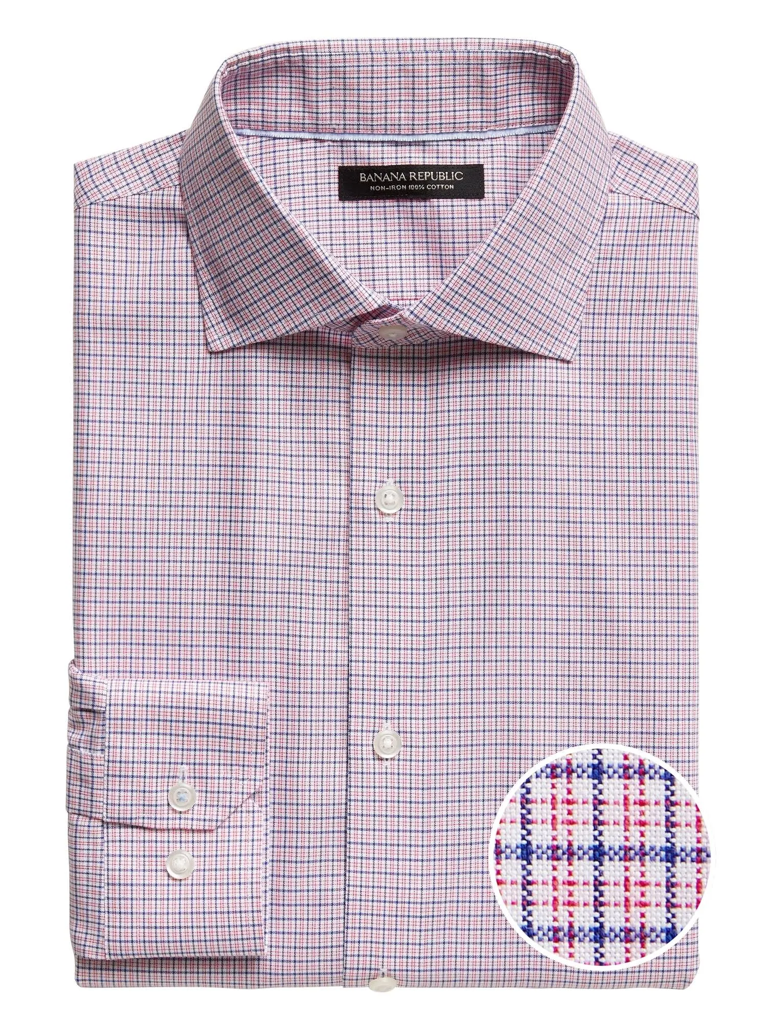 Banana Republic Men's Slim-Fit Non-Iron Dress Shirt with Cutaway Collar Red Plaid Size Xxs