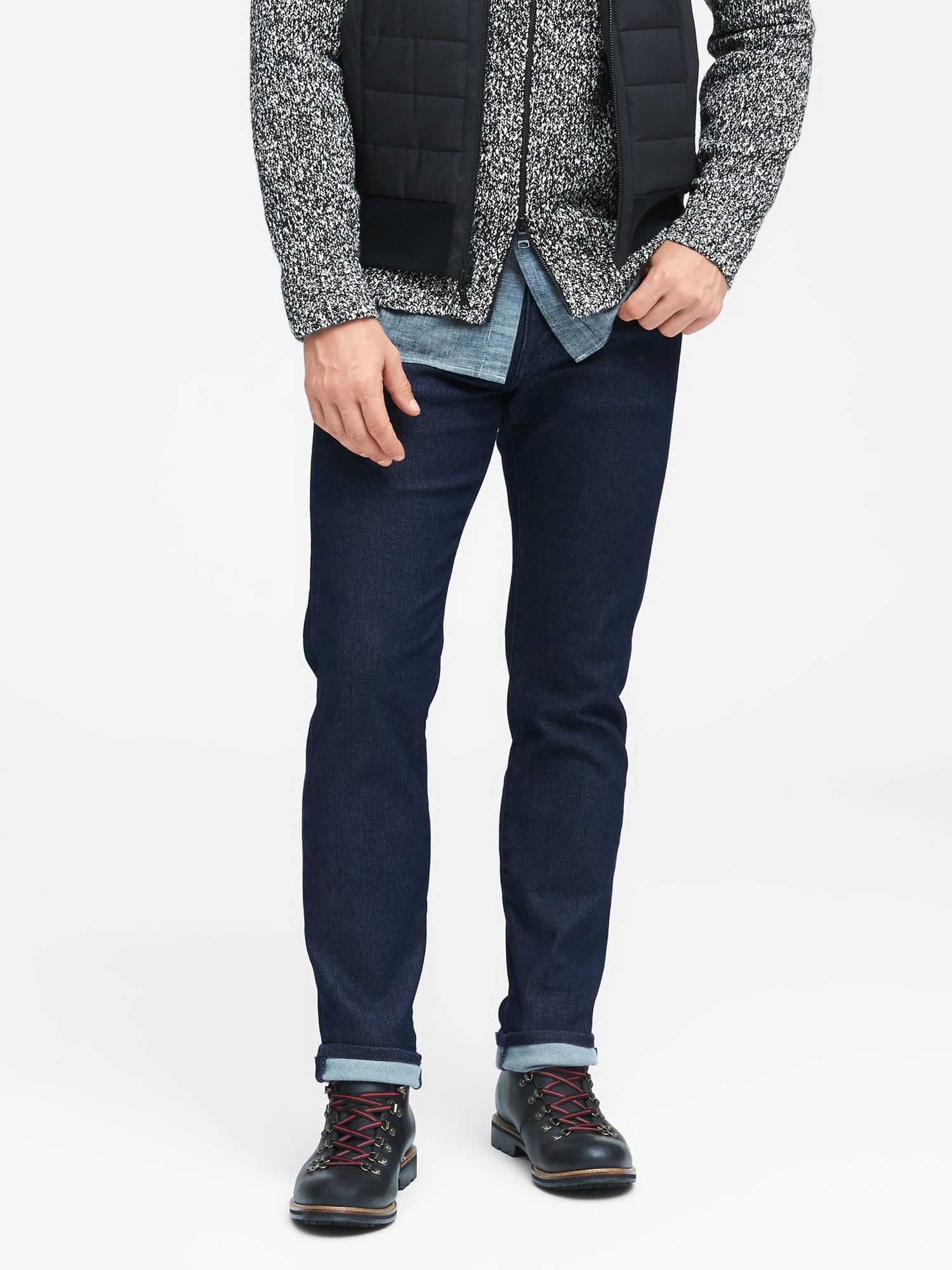 Banana Republic Men's Slim Dark Wash Japanese Traveler Jean Rinse Wash Big and Tall Size 36W 36L