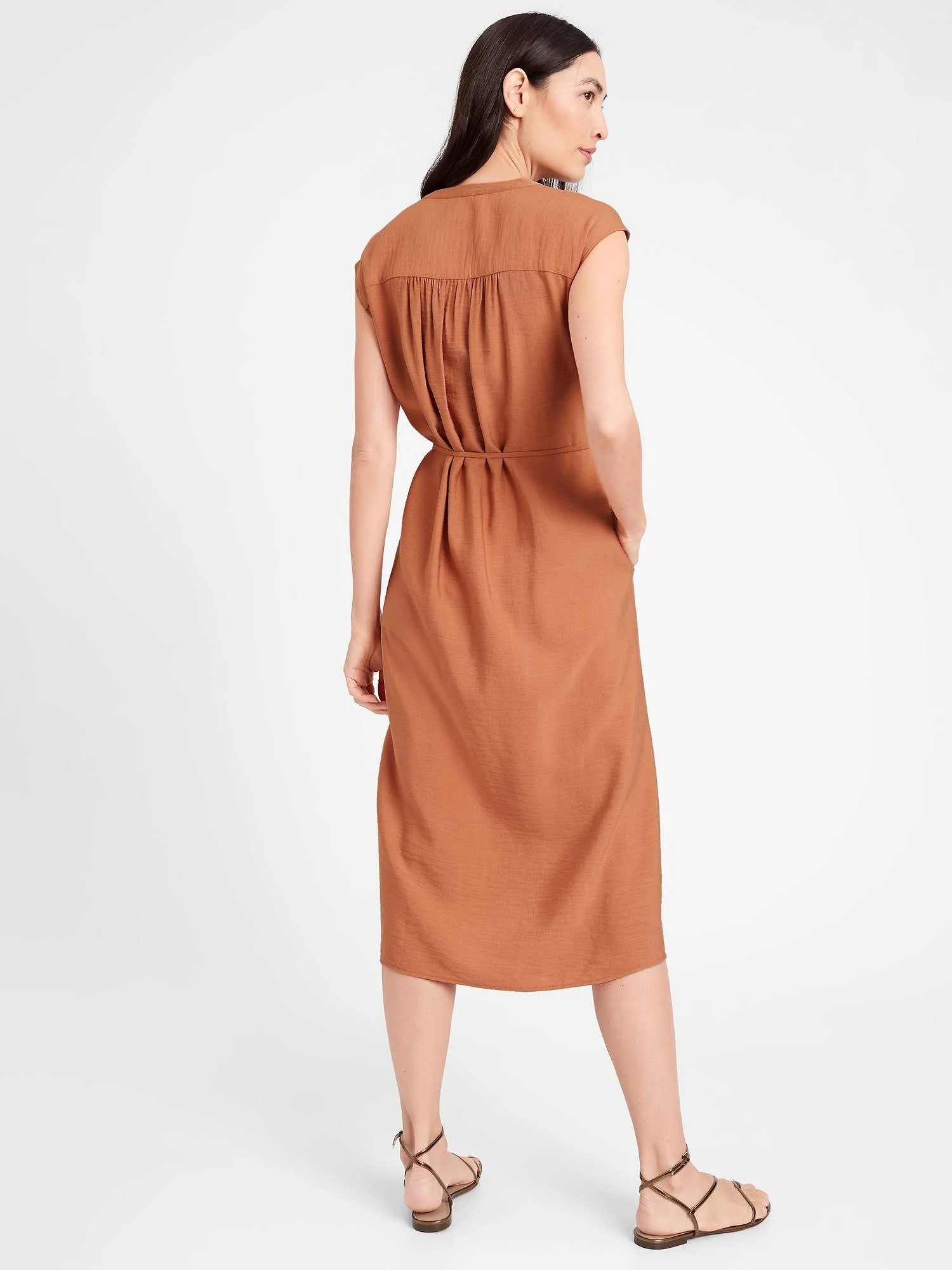 Banana Republic Women's Crepe Midi Dress Pink Sand Dune Size Xs