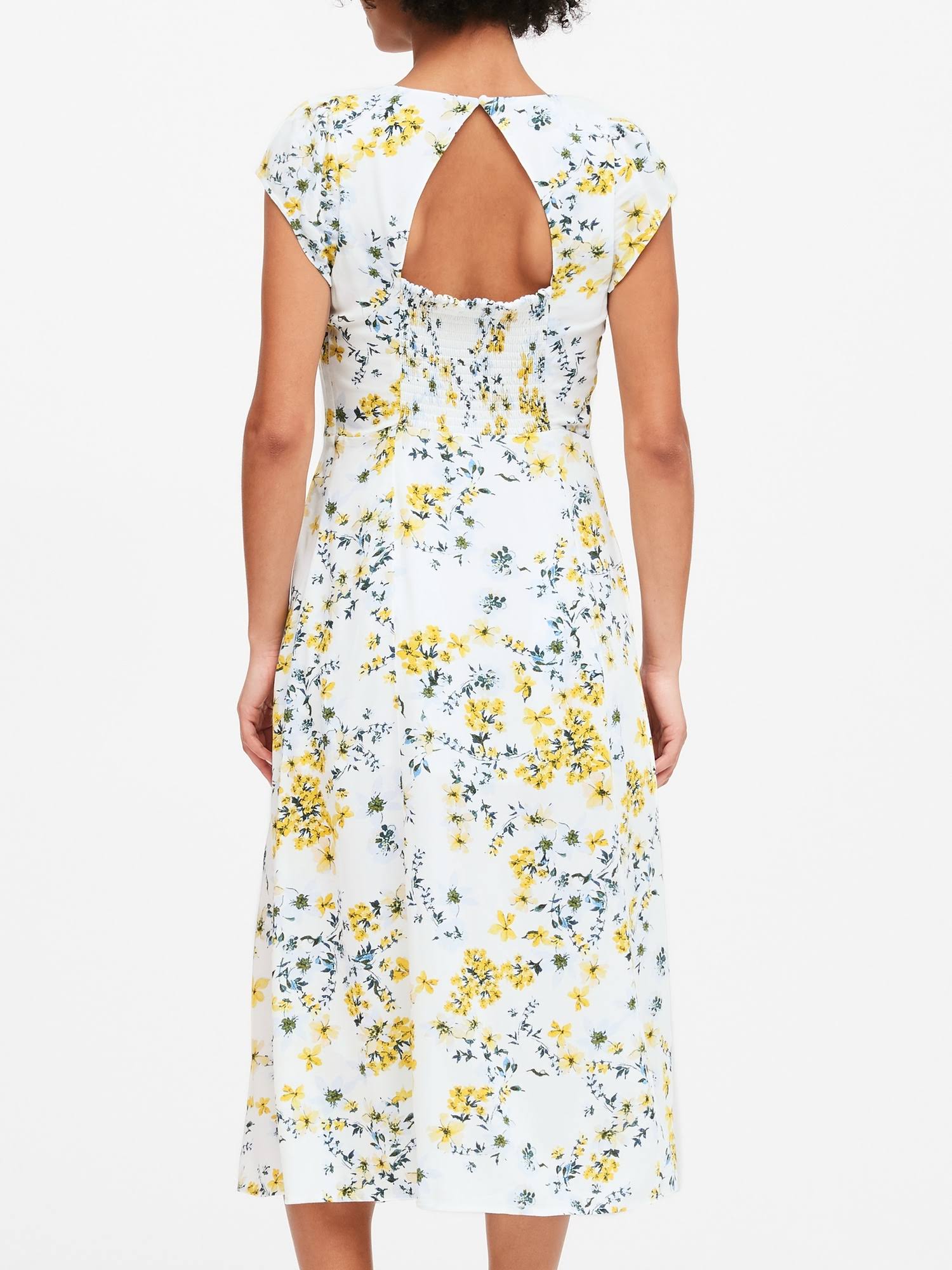 Banana Republic Women's Ecovero Midi Dress White Romantic Floral Size 0