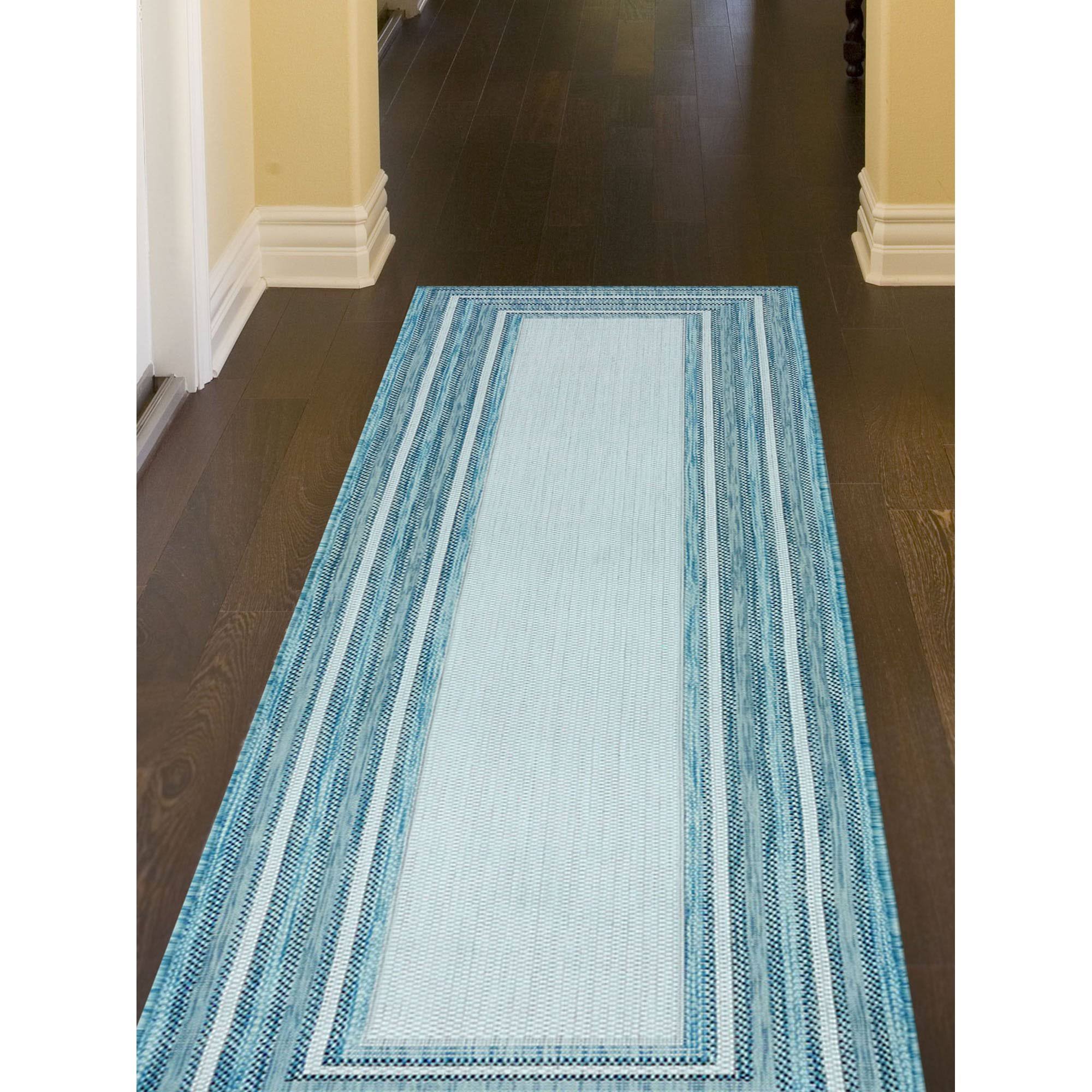 Liora Manne Carmel Multi Border Indoor/Outdoor Rug Navy 8&10x22X11&9x22