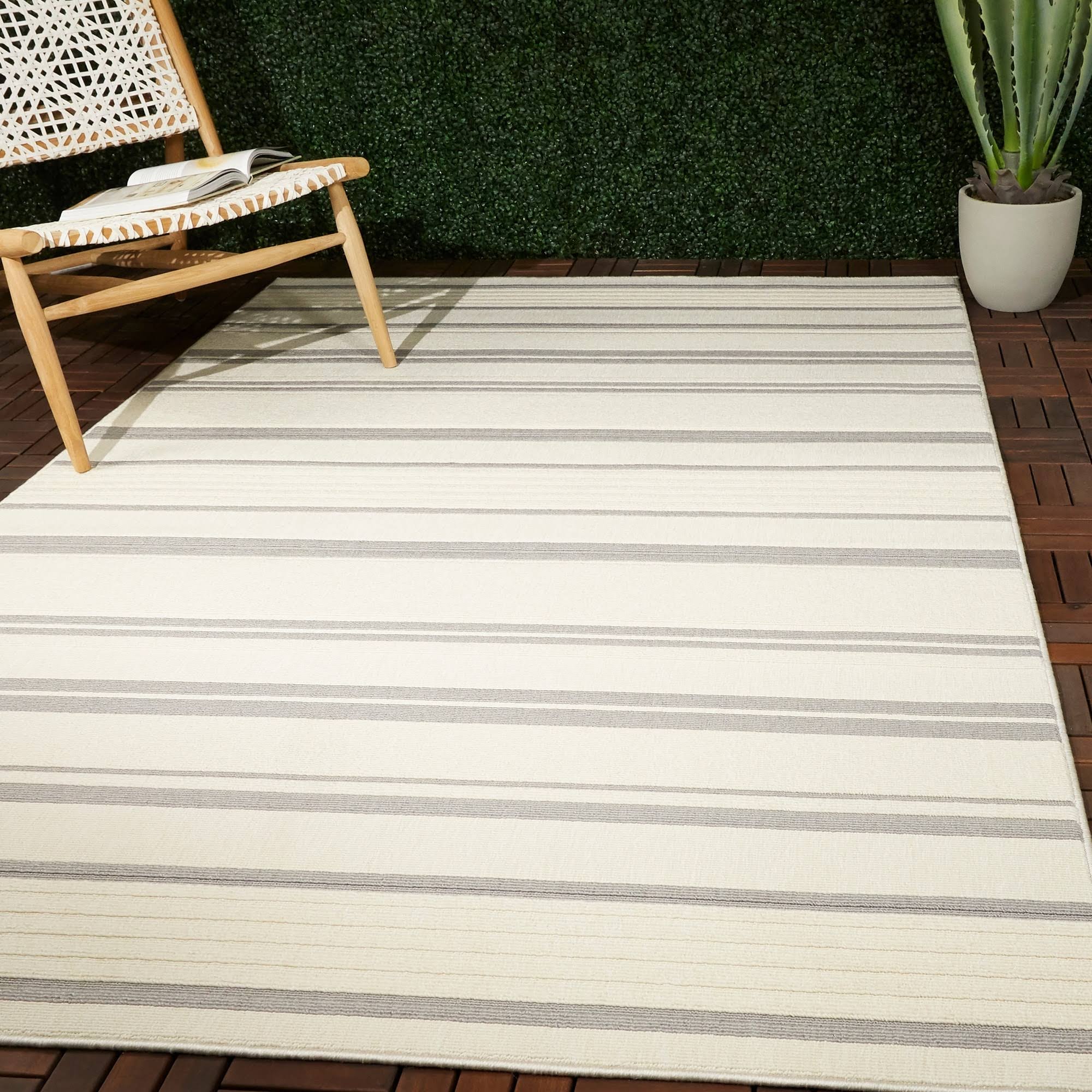Antonin Striped Indoor/Outdoor Area Rug - 2&7x22 x 7& Runner - Ivory