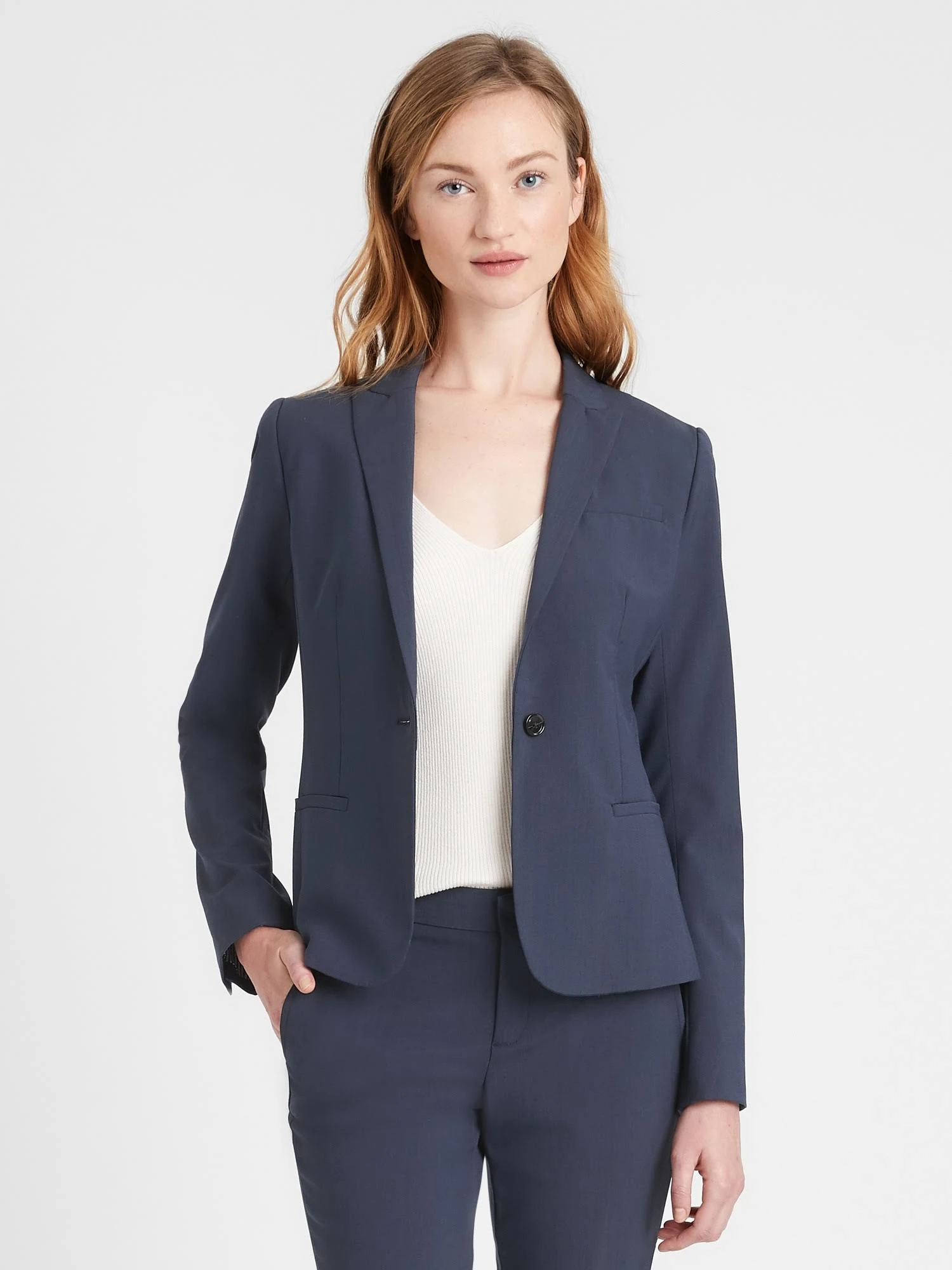 Banana Republic Women's Classic-Fit Washable Italian Wool-Blend Blazer Navy Size 4