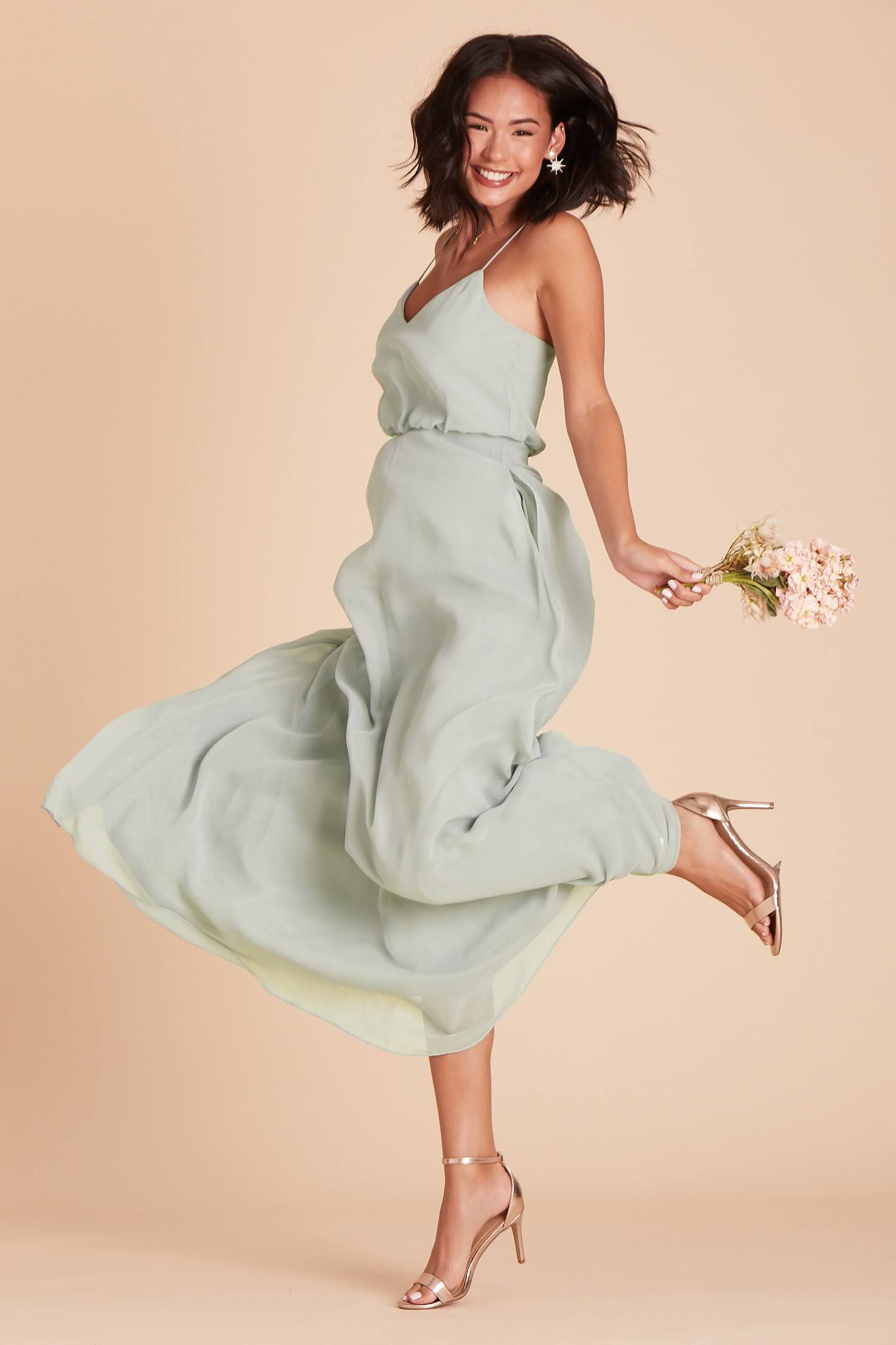 Birdy Grey Gwennie Chiffon Bridesmaid Dress in Sage S / Sage / No Slit