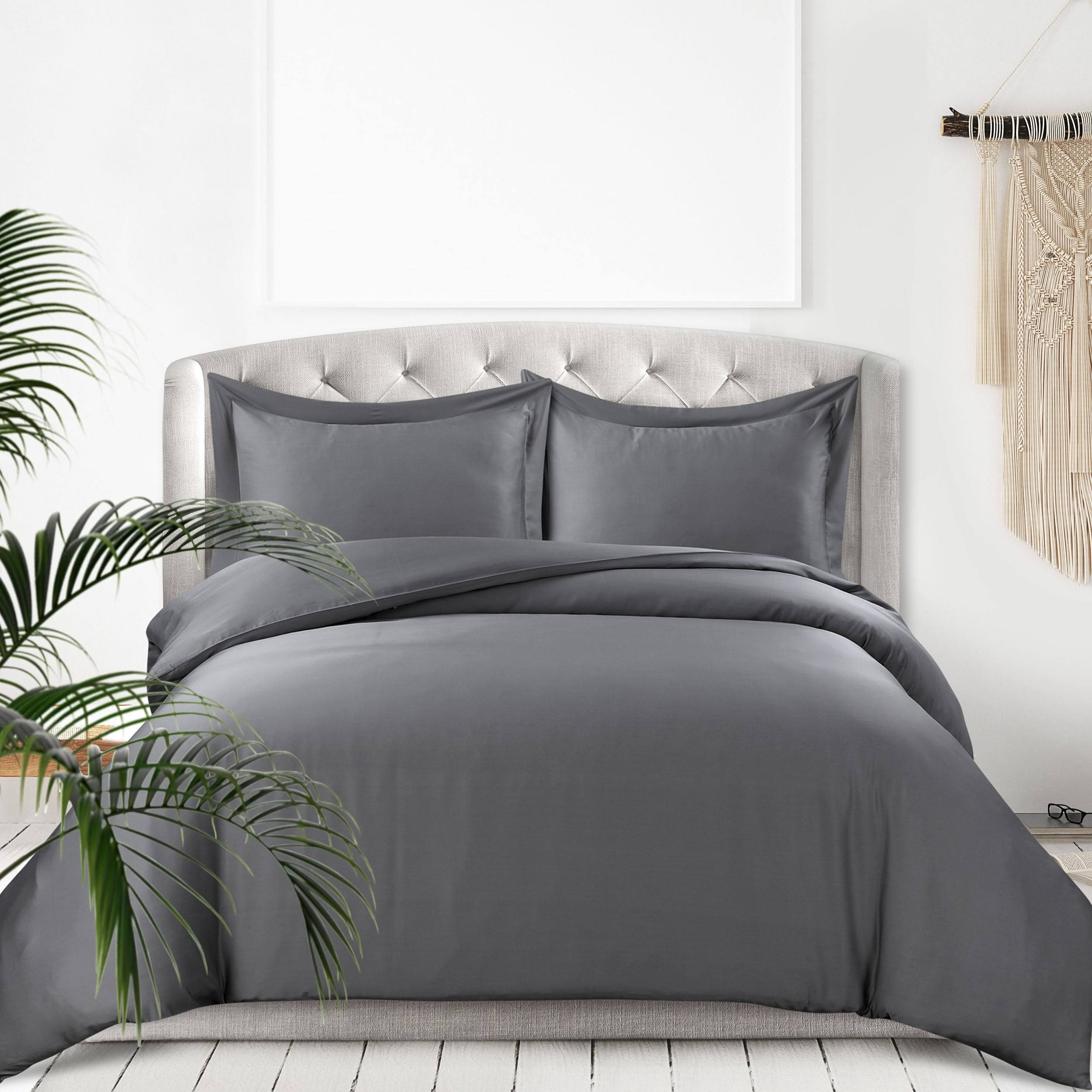 Tribeca Living 300 Thread Count Rayon from Bamboo Oversized Duvet Cover Set, Grey, King Set