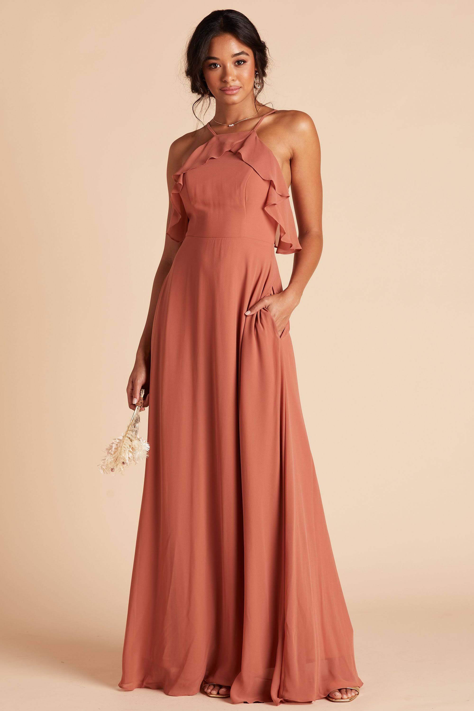 Birdy Grey Jules Chiffon Bridesmaid Dress in Terracotta L / Terracotta
