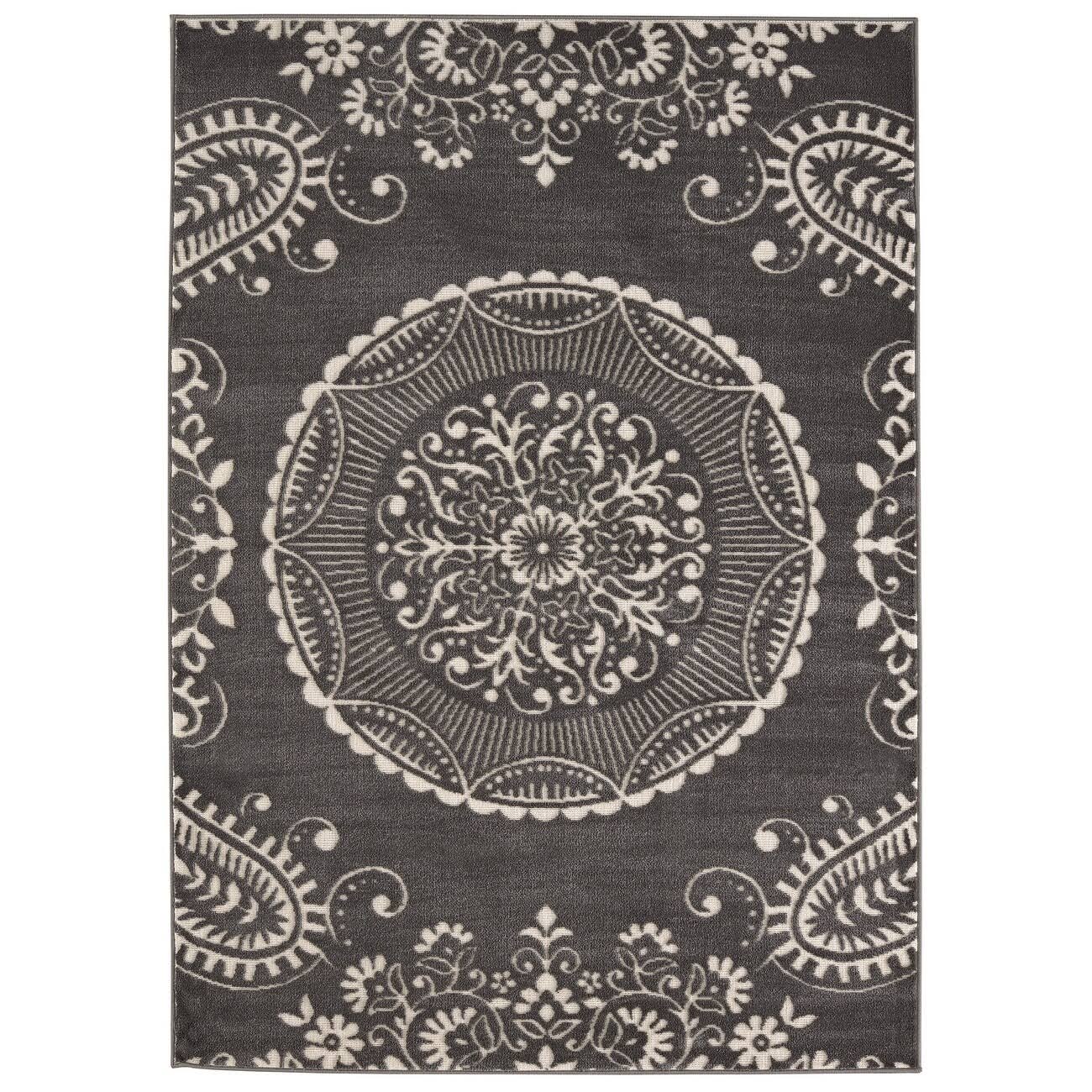 BALTA Meticulous Medallion Charcoal Grey - 5'3 x 7'6, Beige