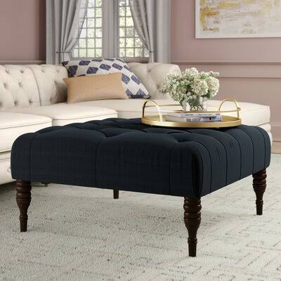 Willa Arlo Interiors Davina Linen Tufted Cocktail Ottoman, Blue
