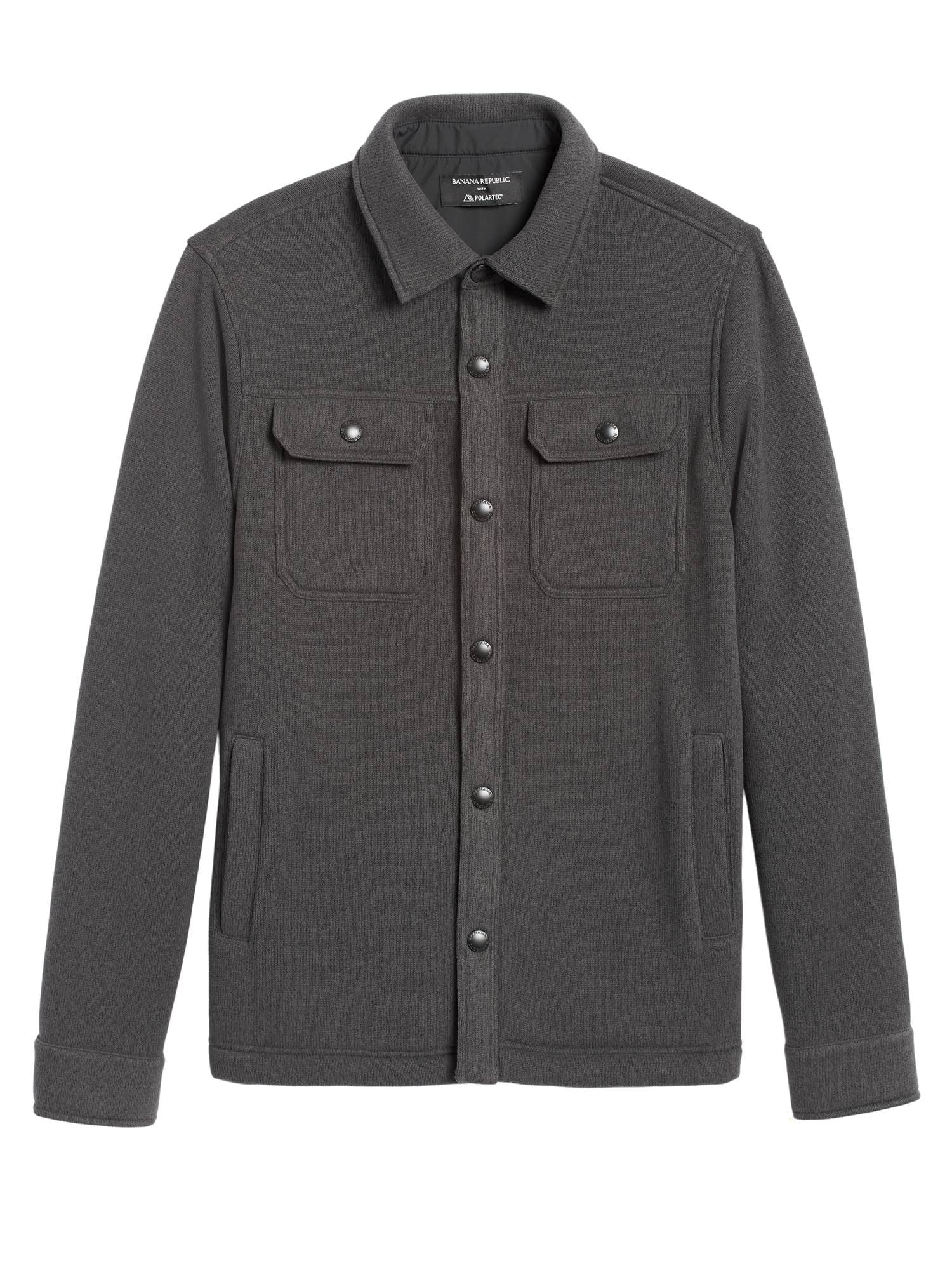 Banana Republic Men's Polartec Sweater Fleece Shirt Jacket Charcoal Gray Size M