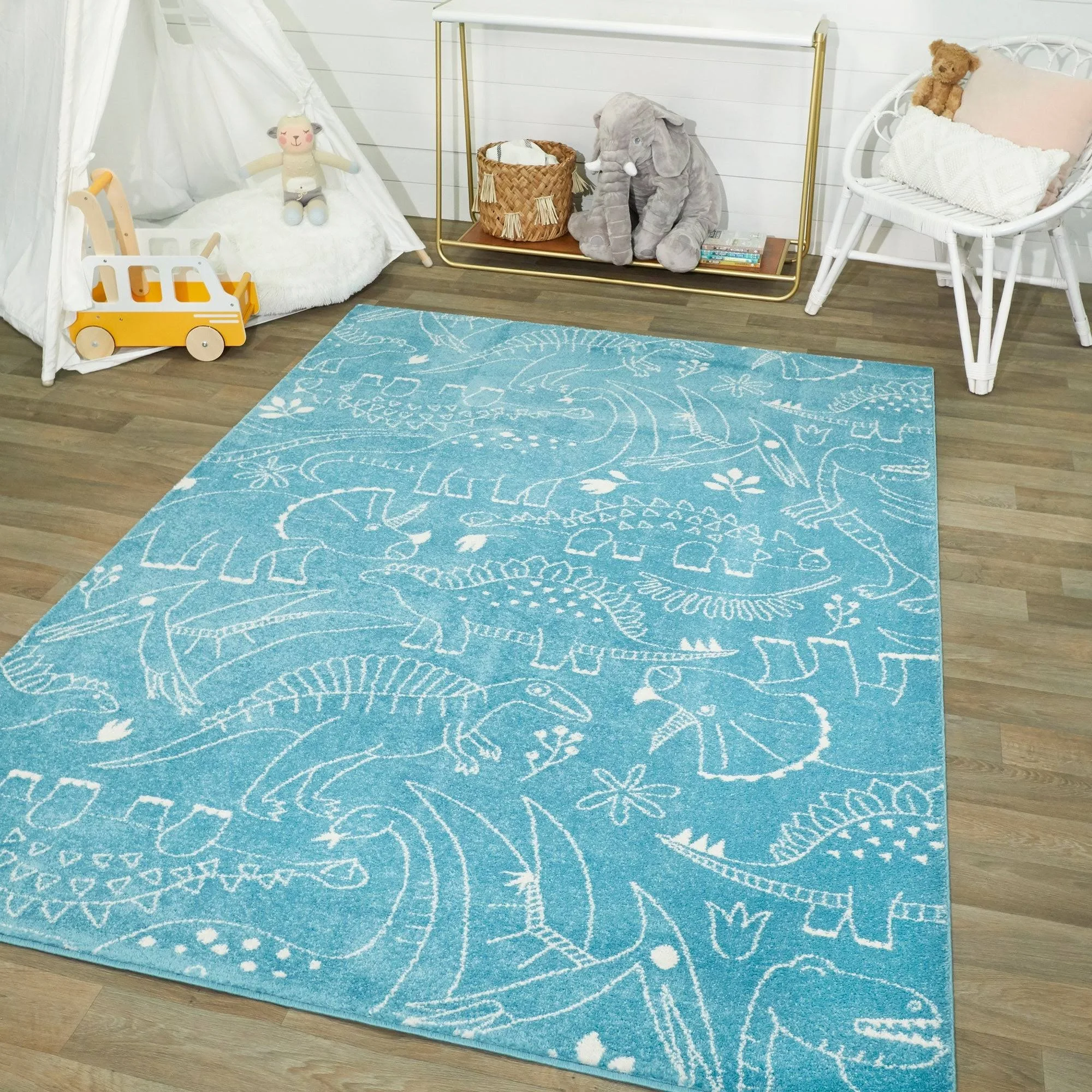 Balta Parker Dinosaur Teal 4 ft. x 6 ft. Area Rug, Blue