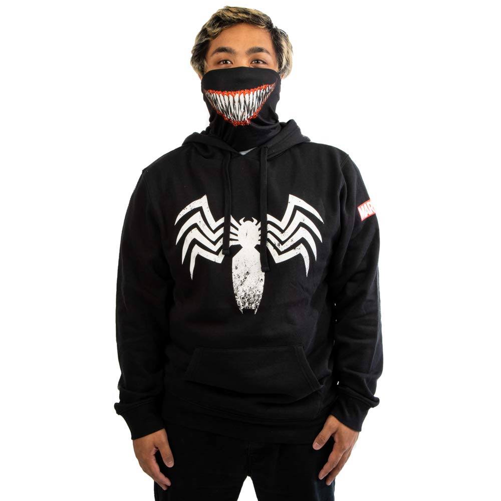 Marvel Venom Symbol Hoodie with Built-in Smile Face Mask Gaiter, Black