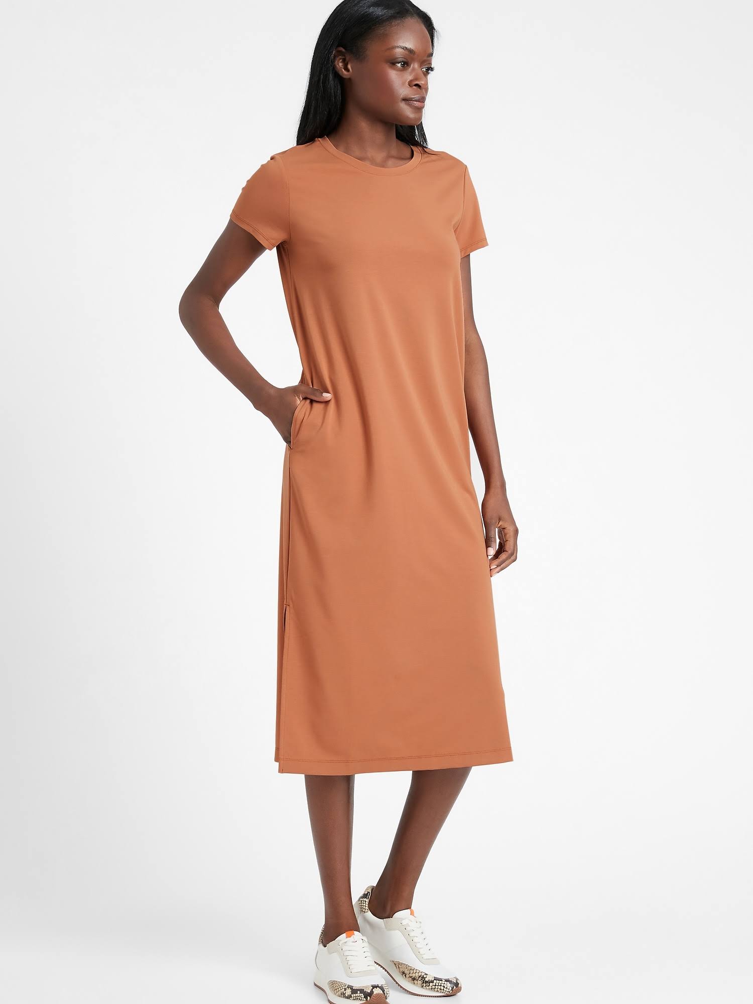Banana Republic Women's T-Shirt Dress with Side Slits Terracotta Tall Size S