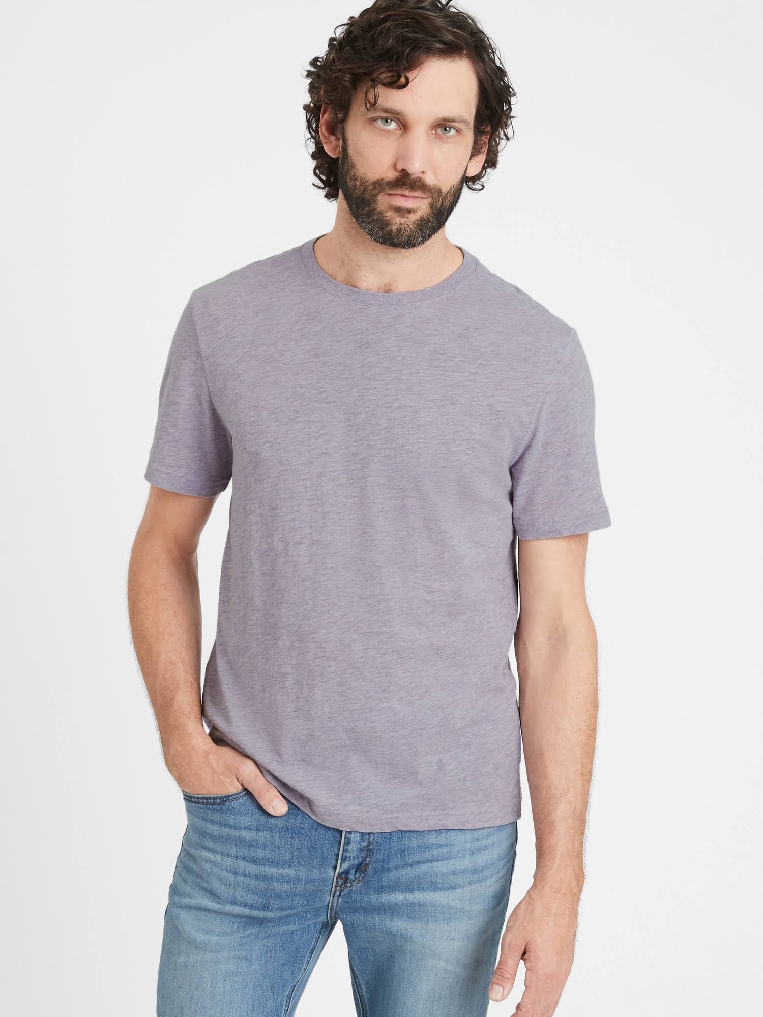 Banana Republic Men's Organic Soft Wash Crew-Neck T-Shirt Soft Lilac Tall Size L