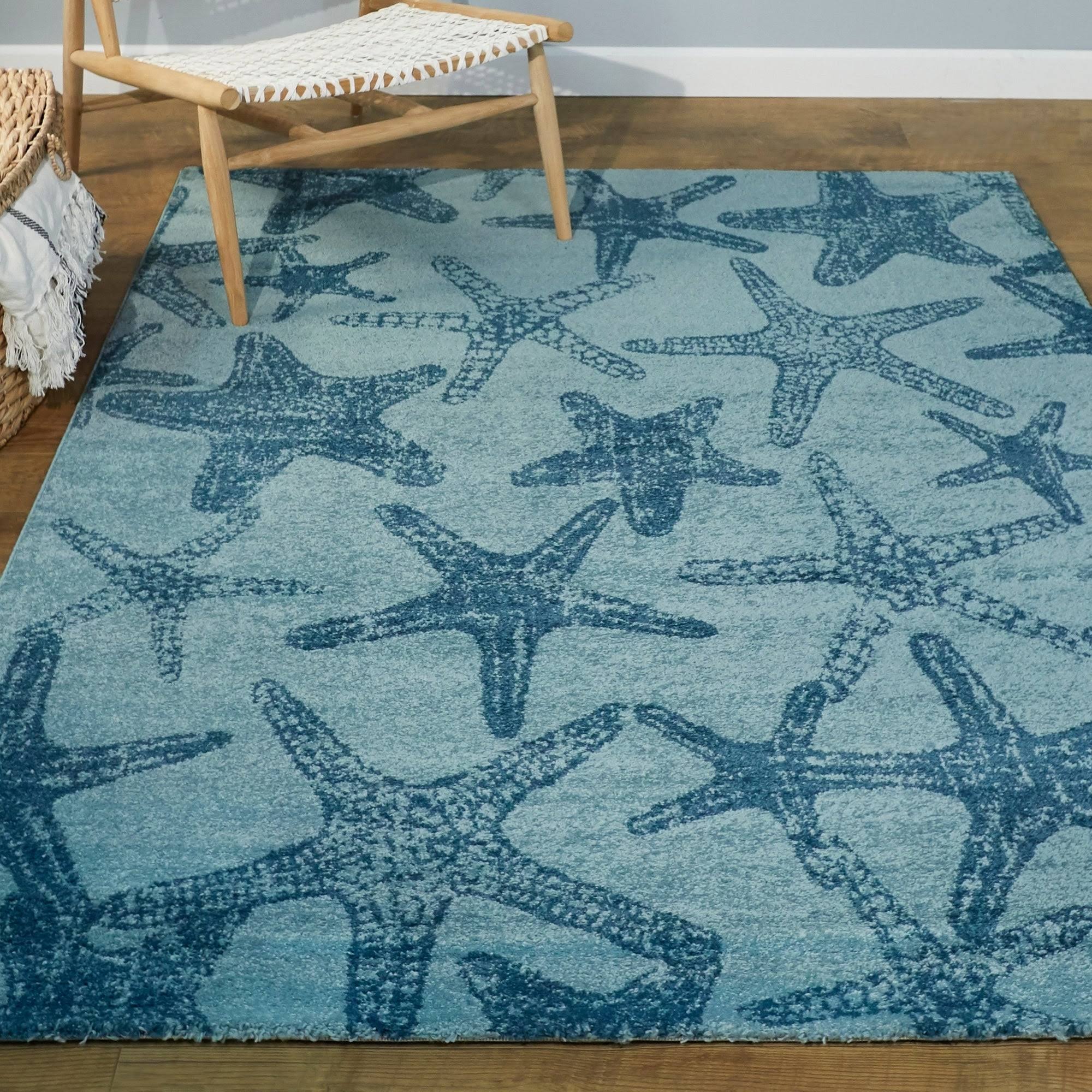 Leyton Nautical Starfish Coastal Area Rug - Runner 2&7x22 x 7& - Light Blue