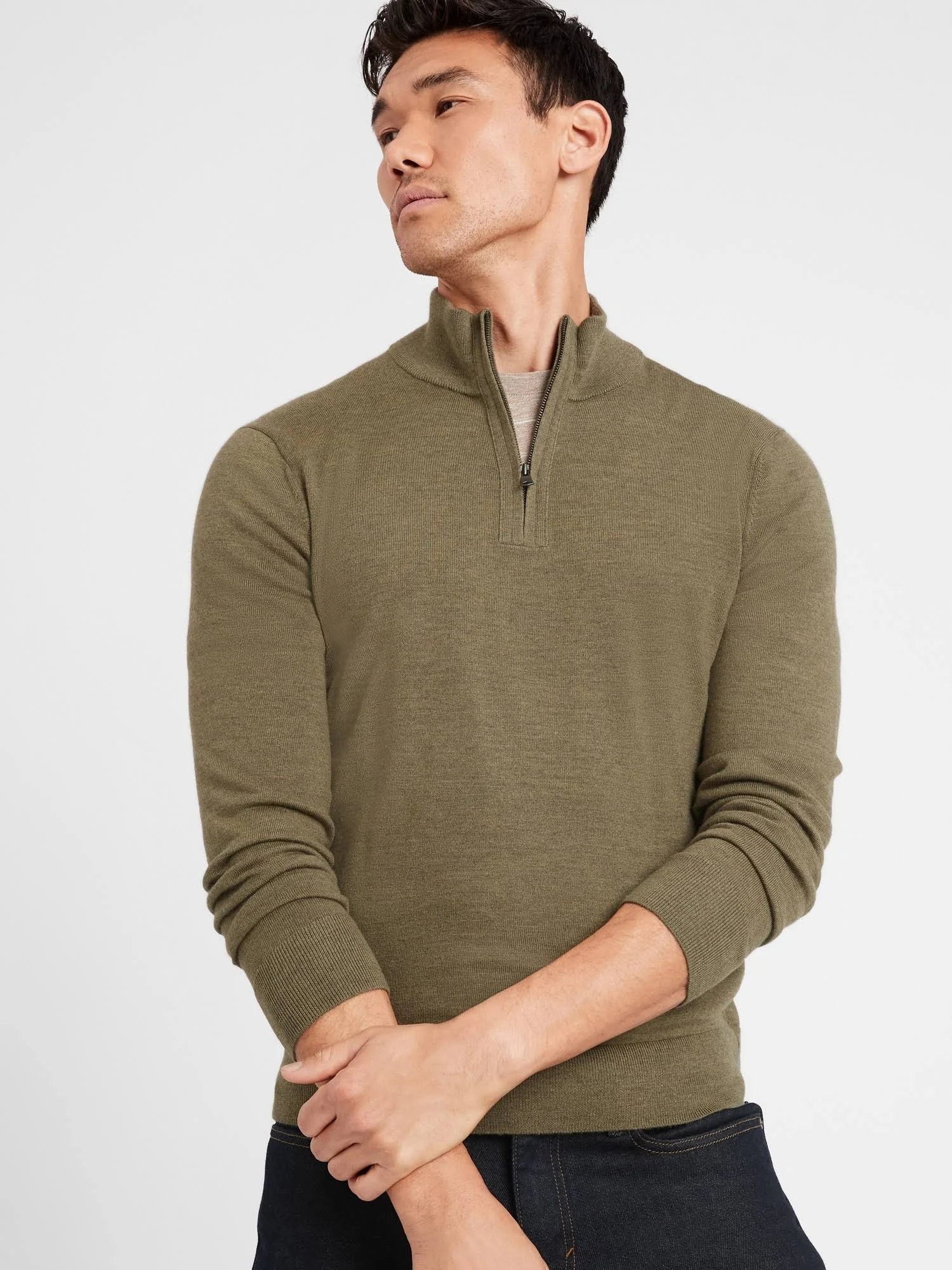 Banana Republic Men's Merino Half-Zip Sweater Green Size Xs