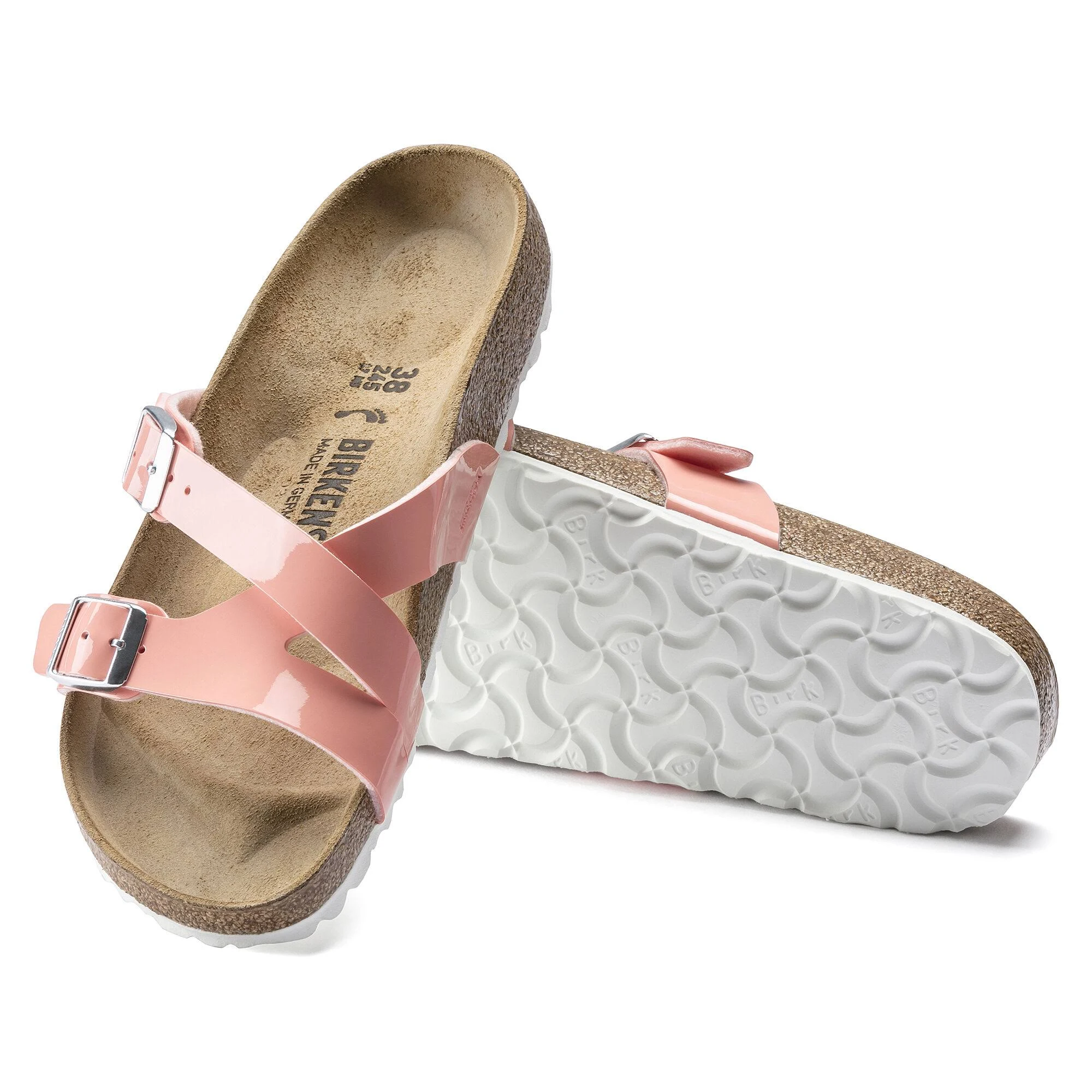 Birkenstock Yao Balance Birko-Flor Patent Coral Peach Two-Strap Sandals