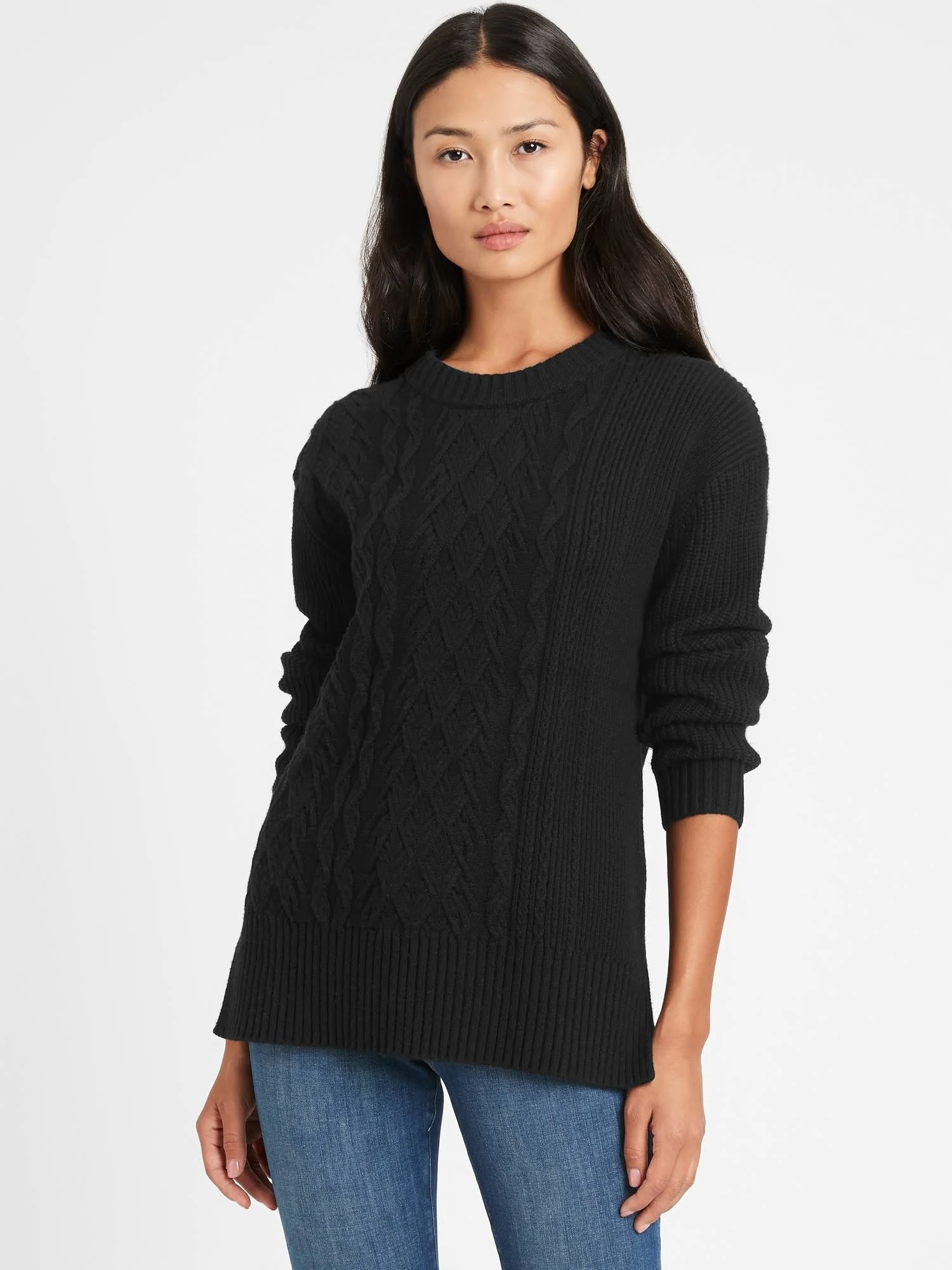 Banana Republic Women's Cable-Knit Sweater Tunic Black Size S