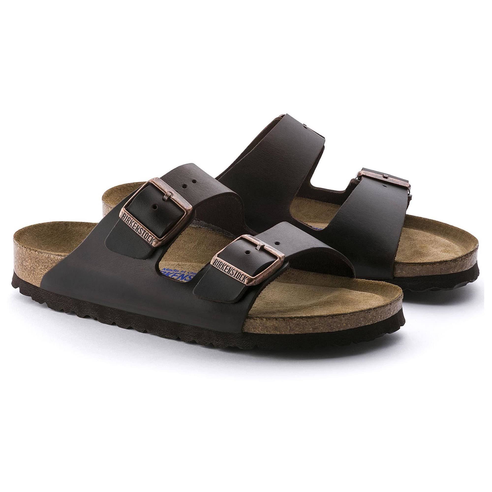 Birkenstock Arizona Men's Leather Double Banded Buckle Slide On Sandals, Brown, Size 10M