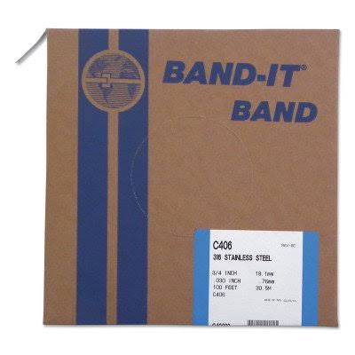 Band-It Type 316 Bands, 3/4 in x 100 ft, 0.03 in Thick, Stainless Steel C40699