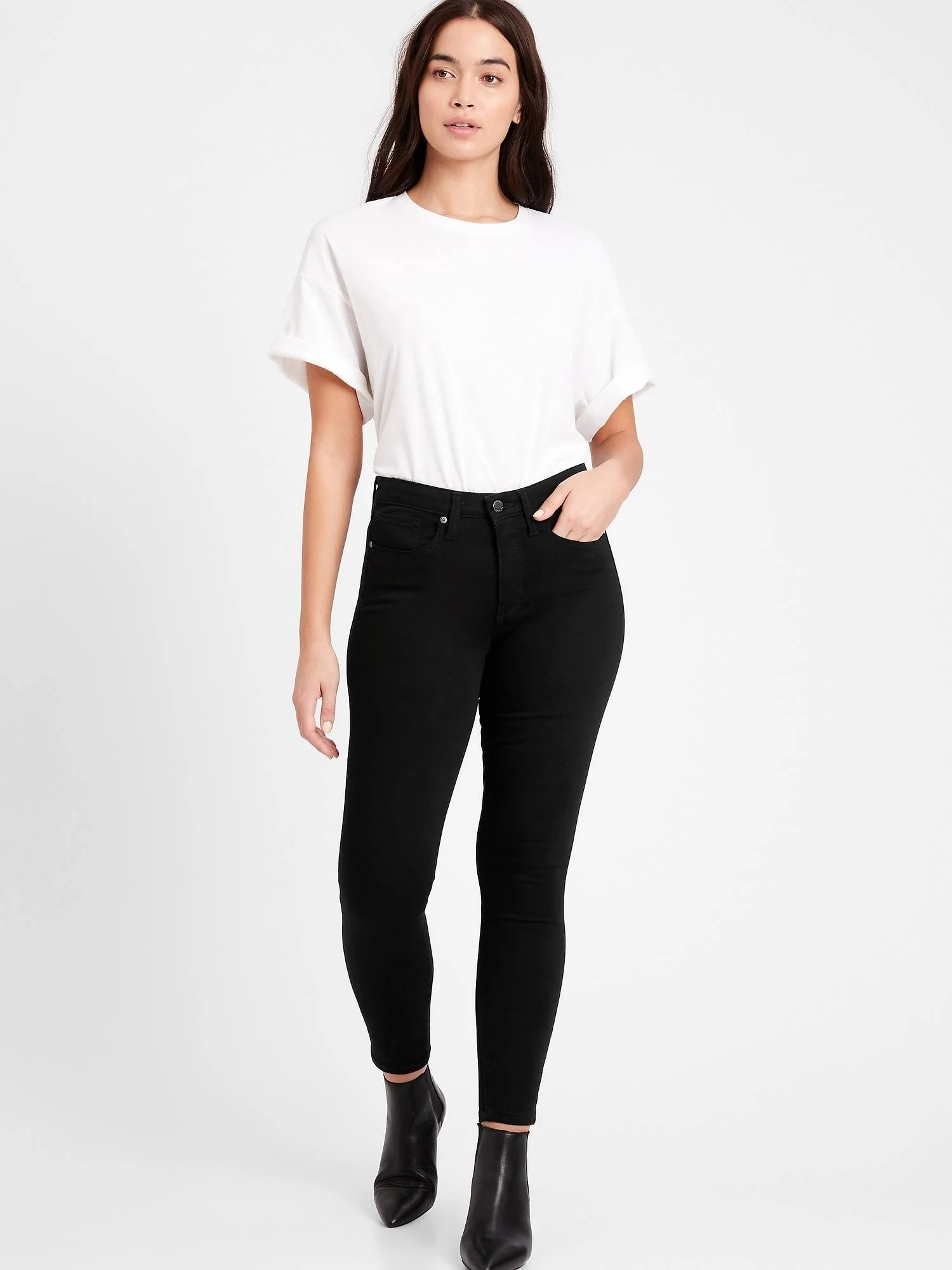 Banana Republic Women's Curvy Mid-Rise Skinny Fade-resistant Jean Black Size 24 Regular