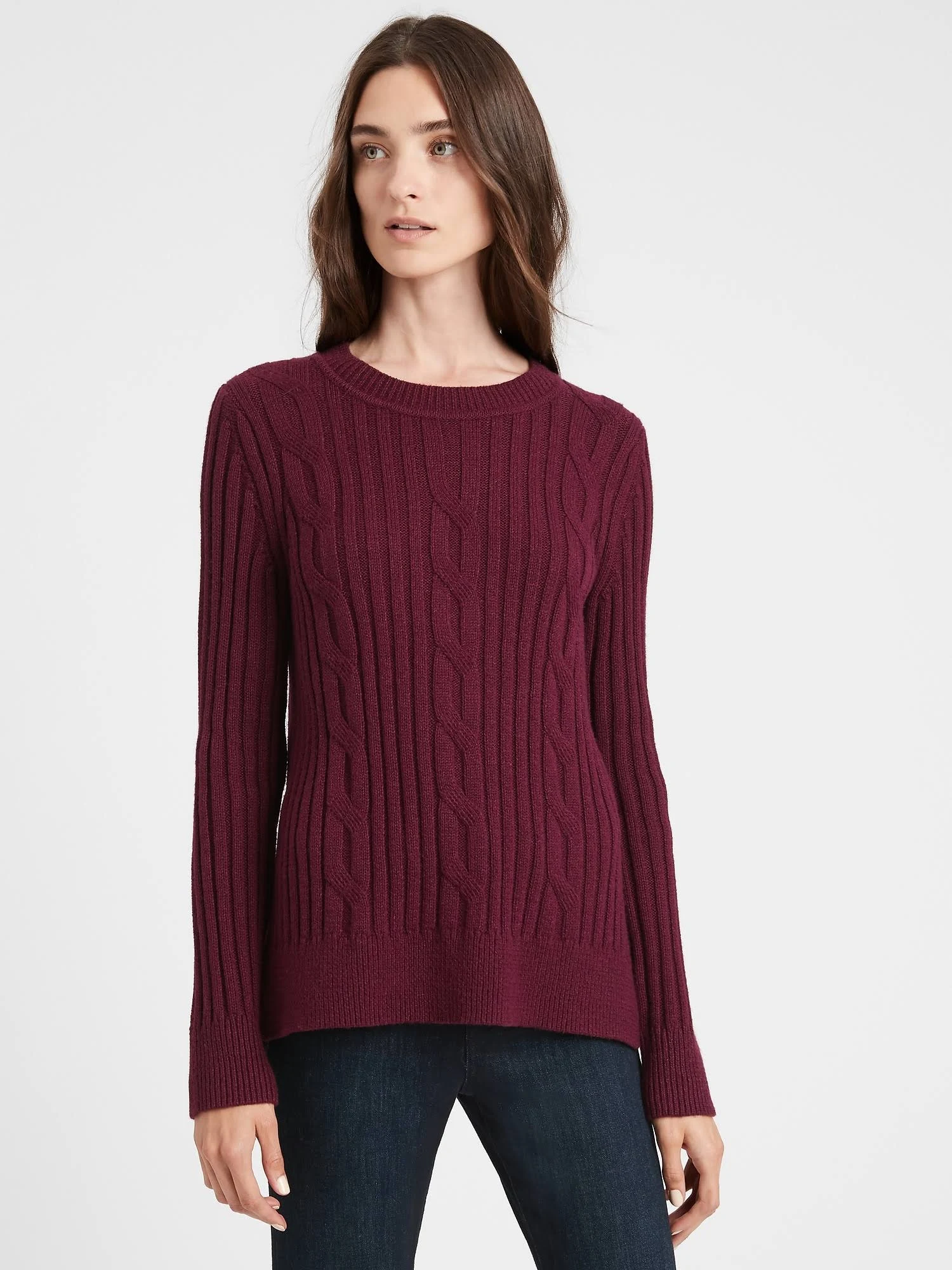 Banana Republic Women's Chunky Cable-Knit Sweater Burgundy Size Xs