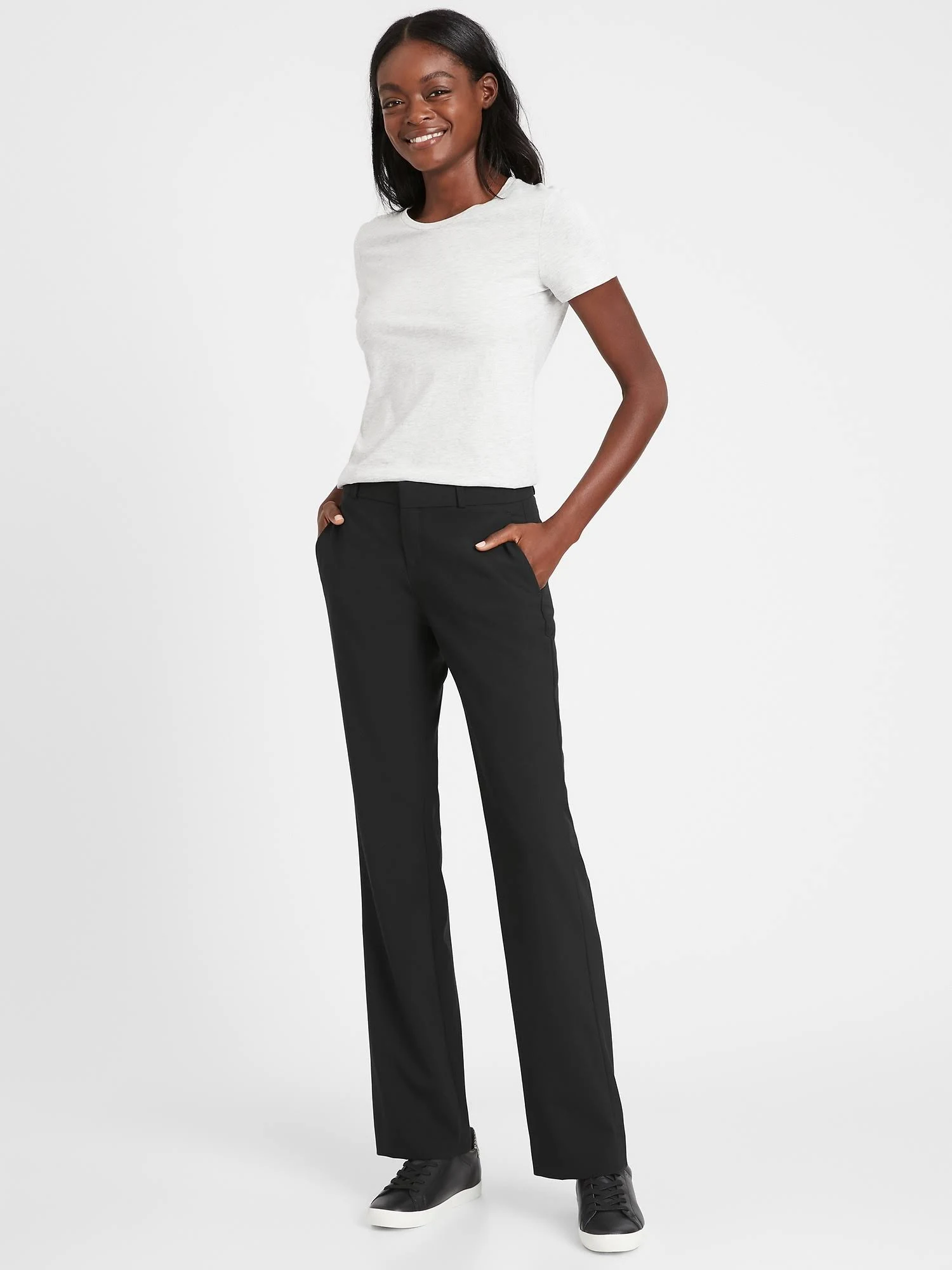 Banana Republic Women's Logan Trouser-Fit Washable Wool-Blend Pant Black Size 2 Short