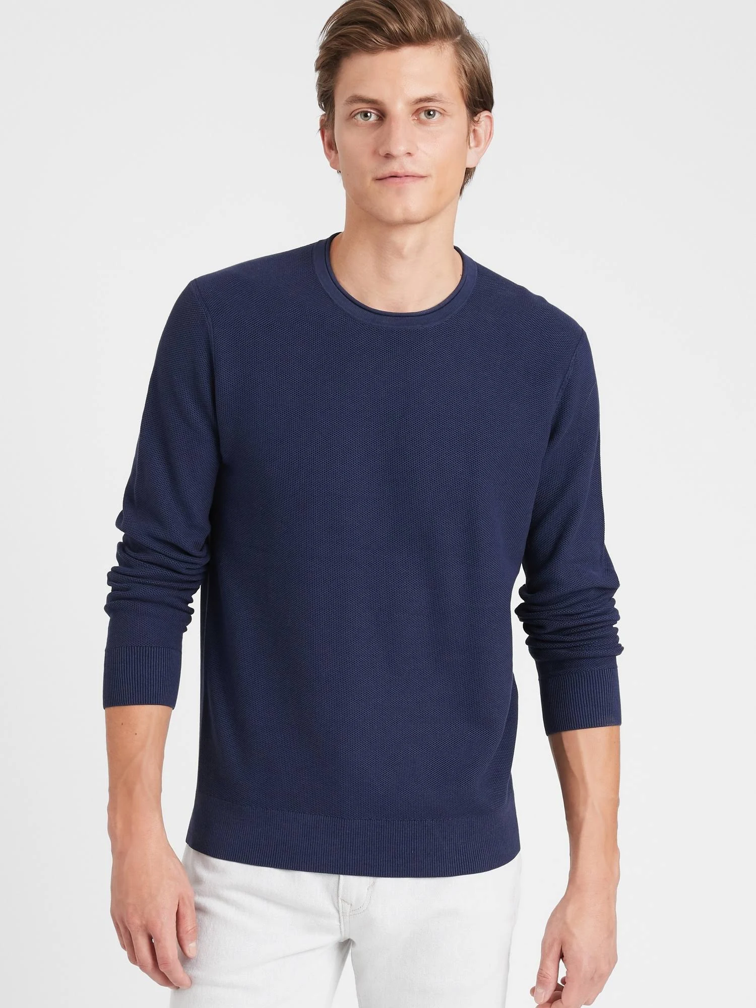 Banana Republic Men's Supima Waffle-Knit Sweater Navy Tall Size XXL
