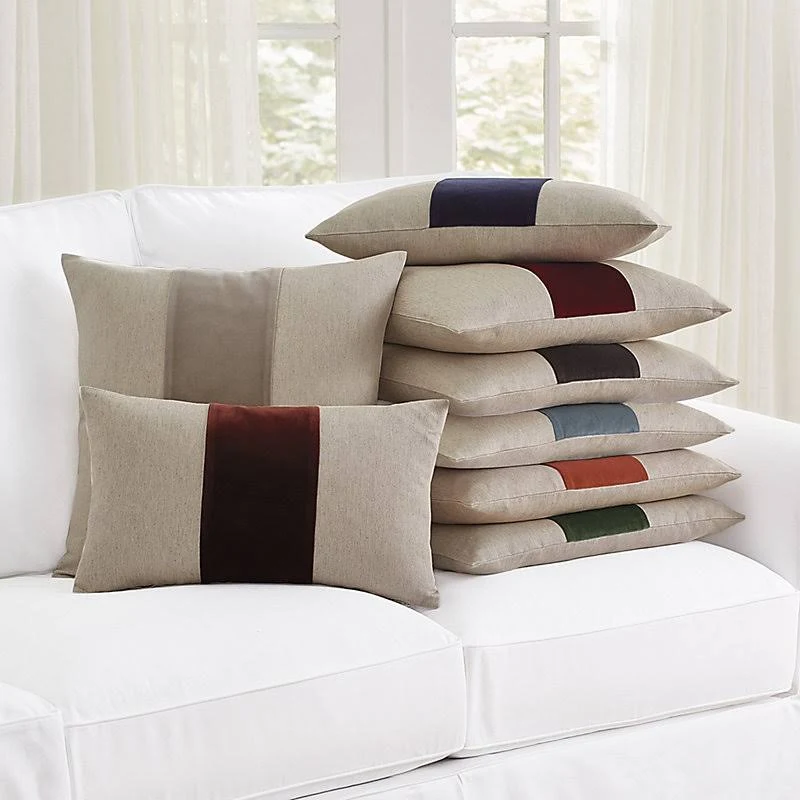 Velvet Colorblock Linen Pillow Natural/Slate 12x22 x 20x22 - Ballard Designs