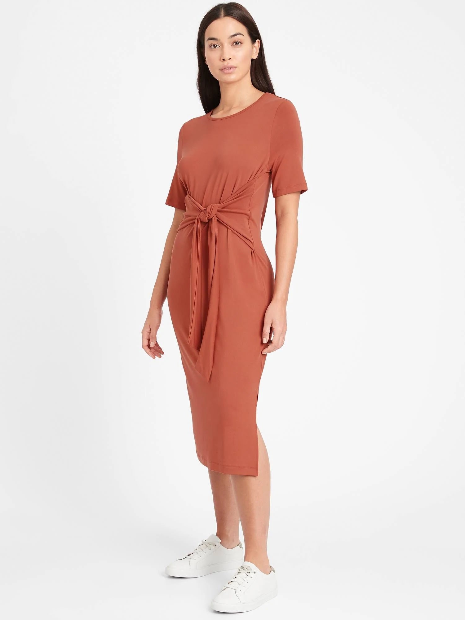 Banana Republic Women's Sandwash Modal Twist-Front Dress Copper Clay Size Xs