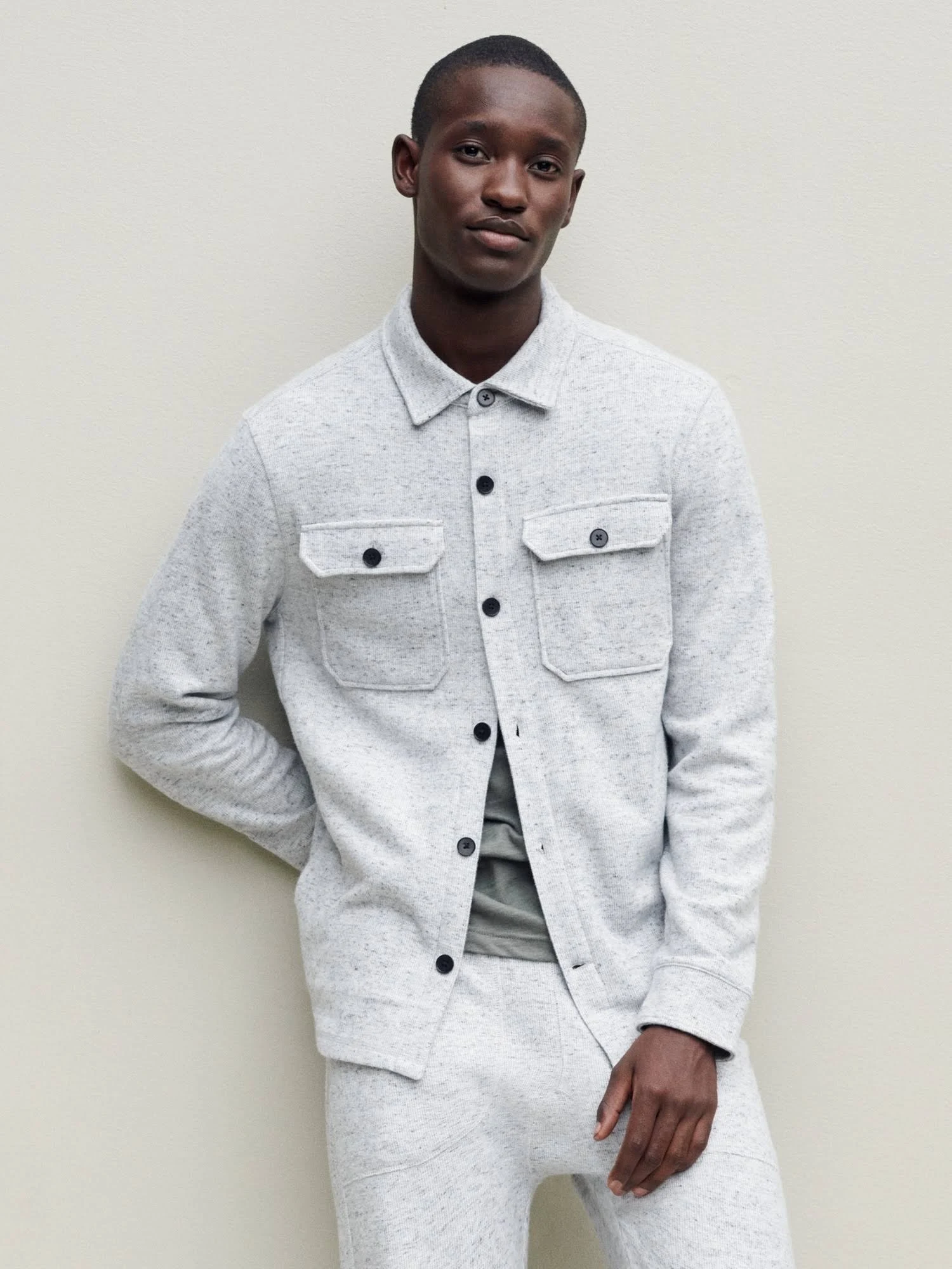 Banana Republic Men's Brushed Waffle-Knit Shirt Jacket Light Gray Tall Size L