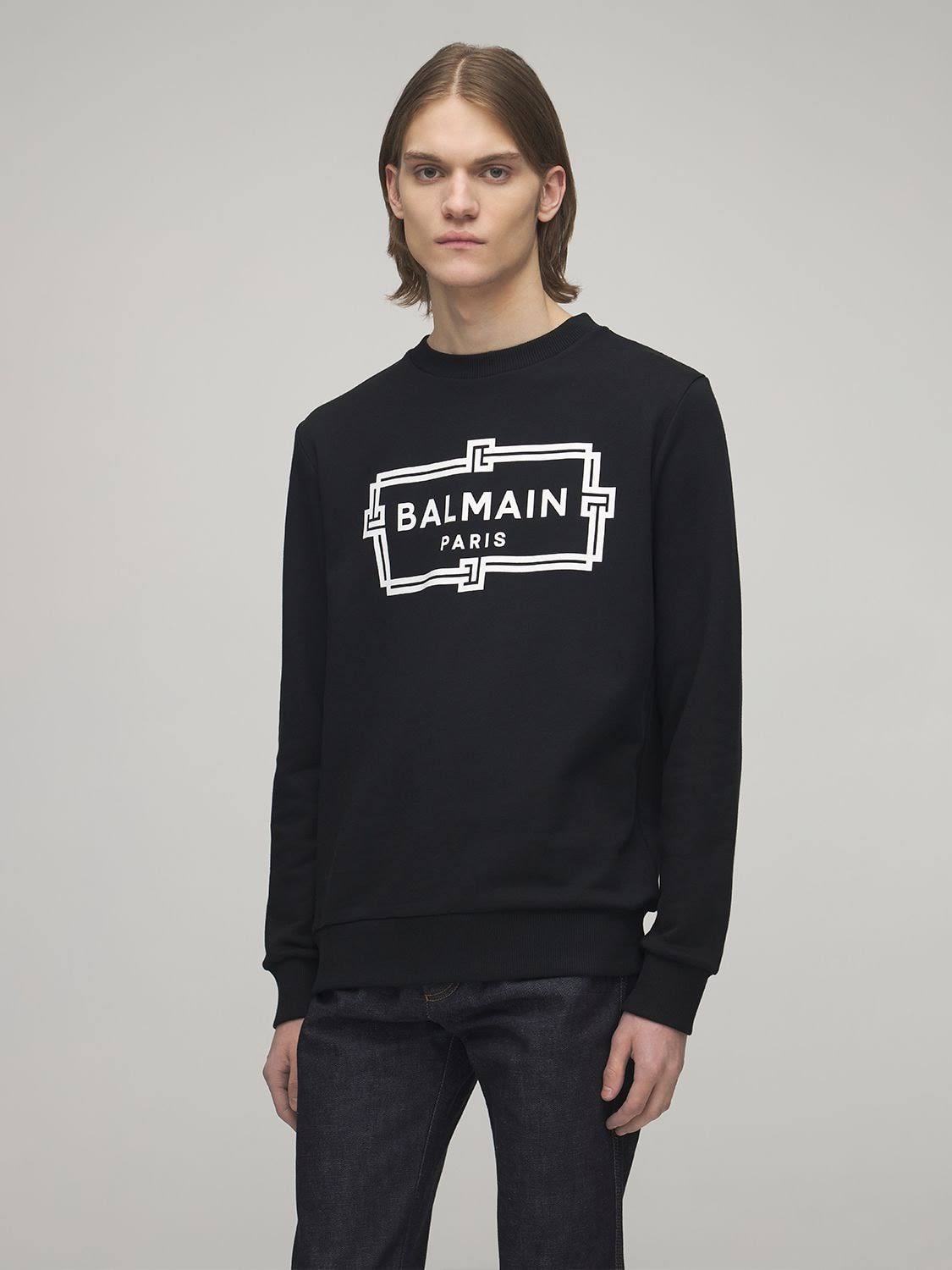 Balmain Logo Print Cotton Jersey Sweatshirt - Black - Sweatshirts
